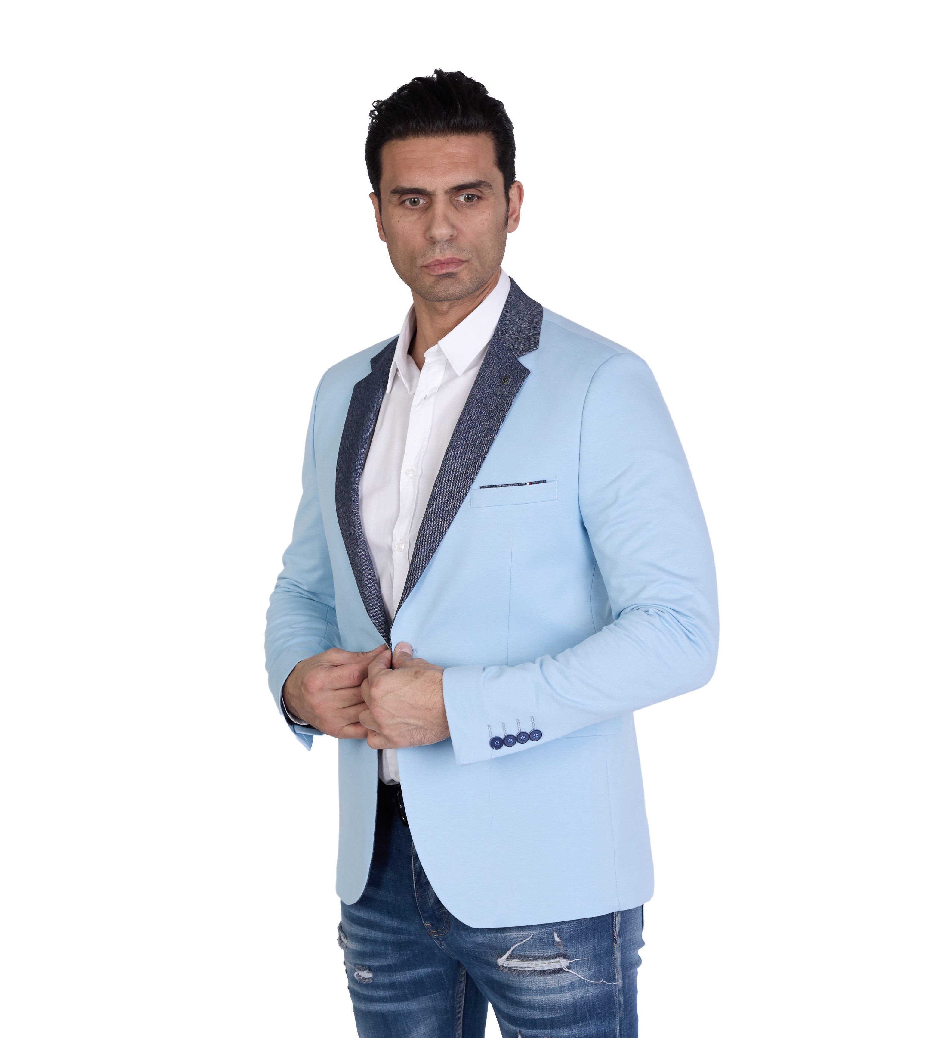 Denim Distriqt Jerseysakko in Slim Fit mit Stretch Hellblau Gr. 48 entspric günstig online kaufen