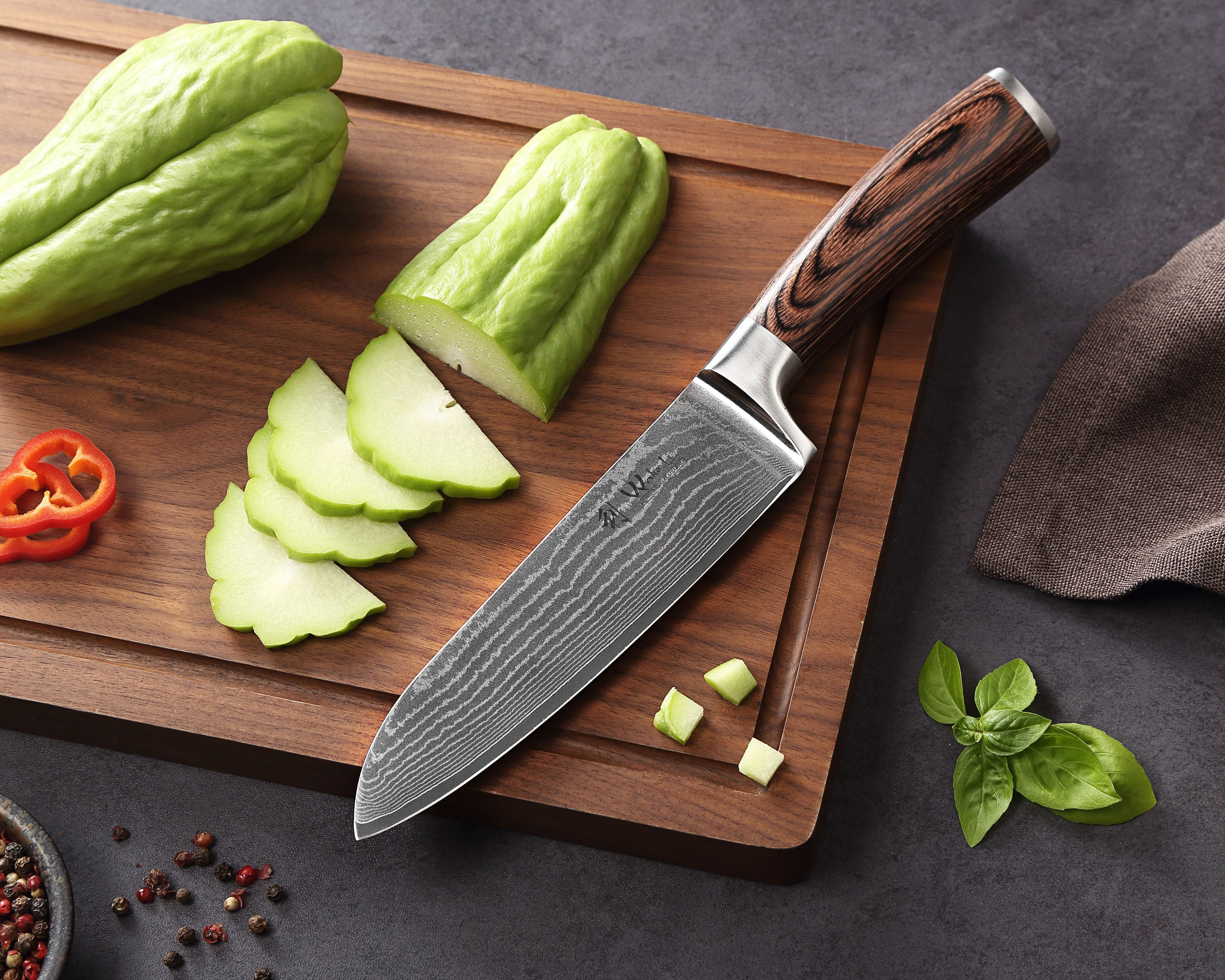 Wakoli Messer-Set EDIB Santoku Set I Kochmesser Küchenmesser-Set I 12 und 17cm Klingen (Damastmesser mit Geschenkbox, 2-tlg., 2er Damastmesser-Set), Aus 67 Lage – Bild 2 von 5