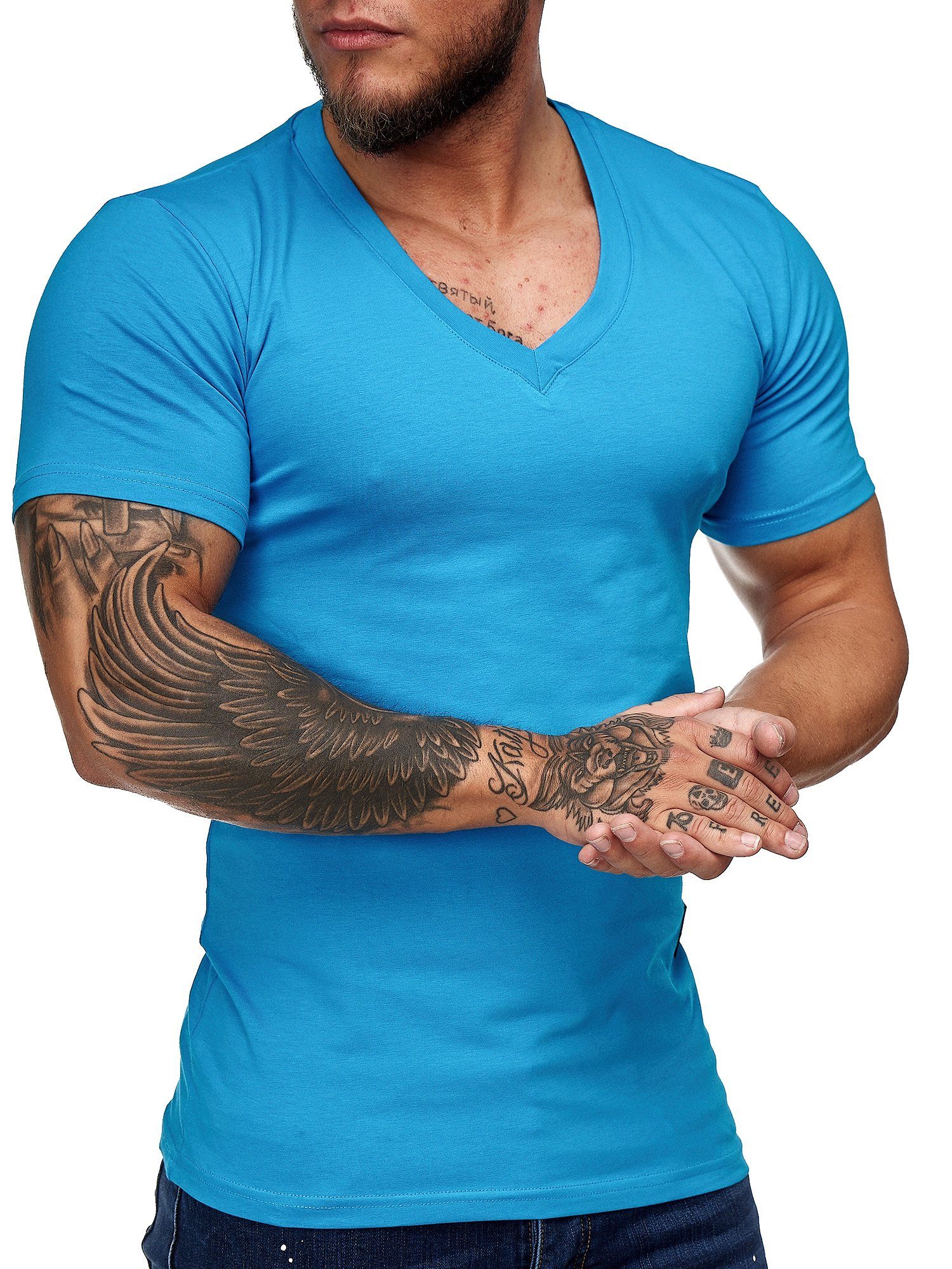 OneRedox T-Shirt 8031ST (Shirt Polo Casual Freizeit Türkis 1-tlg) Kurzarmshirt Tee, Fitness
