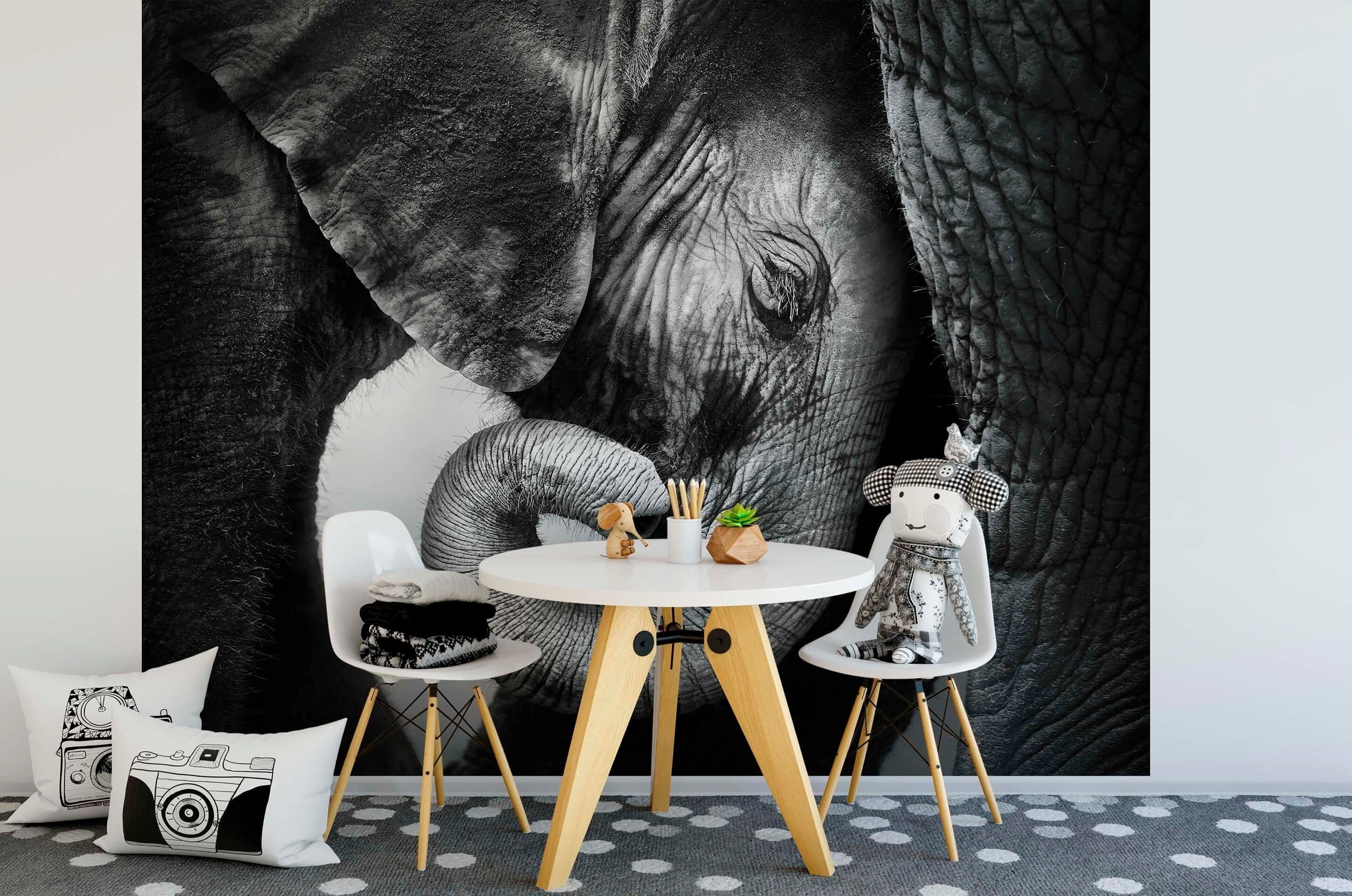 living walls Fototapete Elefanten Familie, glatt, abstrakt, naturalistisch, Motiv, Tier Tapete Elefant Tapeten Wohnzimmer Schlafzimmer Flur Design Optik