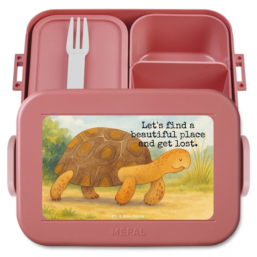 Mr. & Mrs. Panda Butterdose Schildkröte Marschieren Design, Bentobox, Rot Pastell, Essensbox, Ben, Polypropylen lebensmittelecht, (Packung), Motivation Lebensmittelbehälter Essensbox