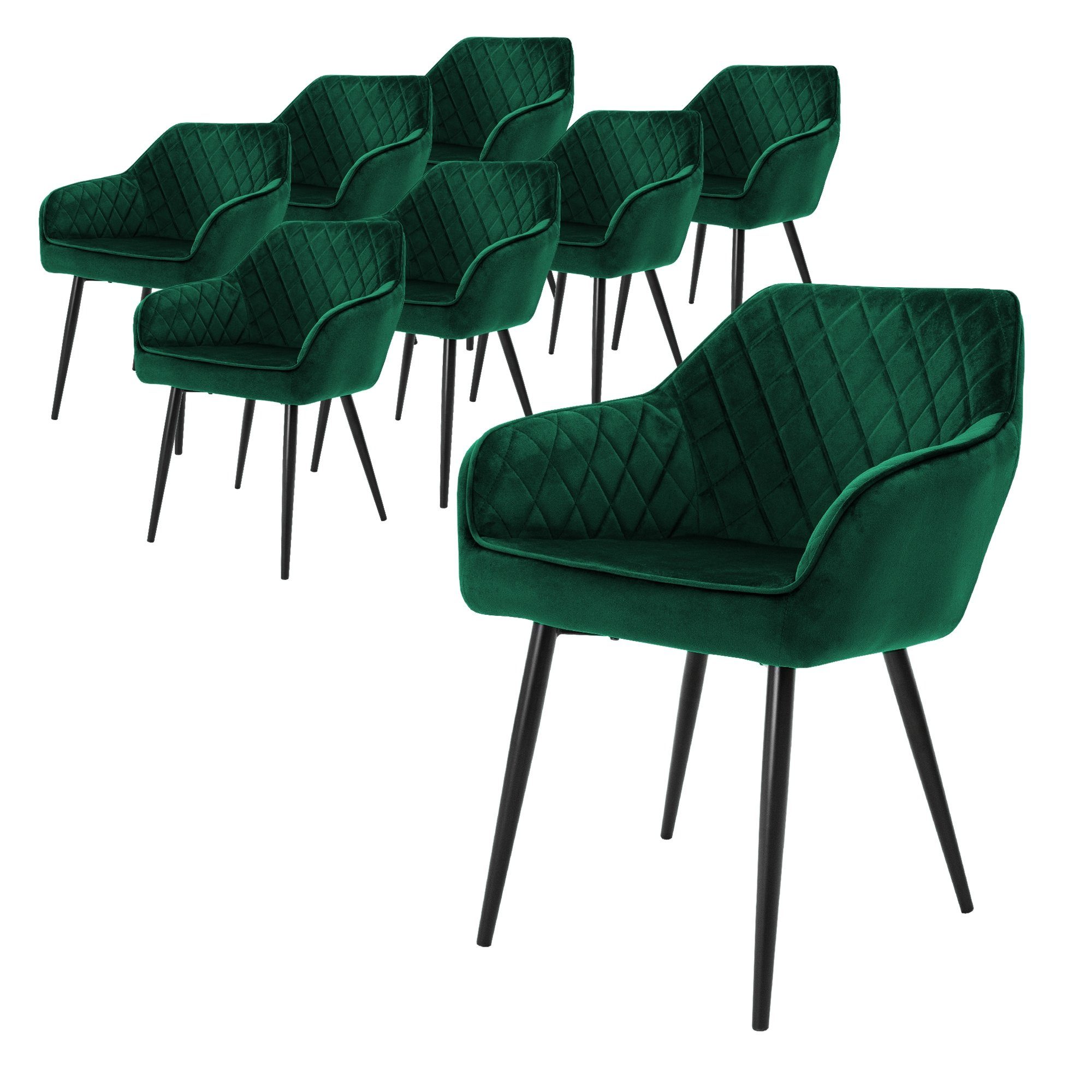 ML-DESIGN Stuhl Esszimmerstühle Set mit Armlehne & Rückenlehne Polsterstuhl Stuhl (8 St), 8er Set Küchenstühle Dunkelgrün 60x63x80cm aus Samt