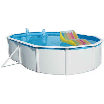 Steinbach Pool Ovalpool Stahlwand-Swimming Pool Set "Nuovo de Luxe oval", weiß, Kunststoff- und Metallbodenschienen