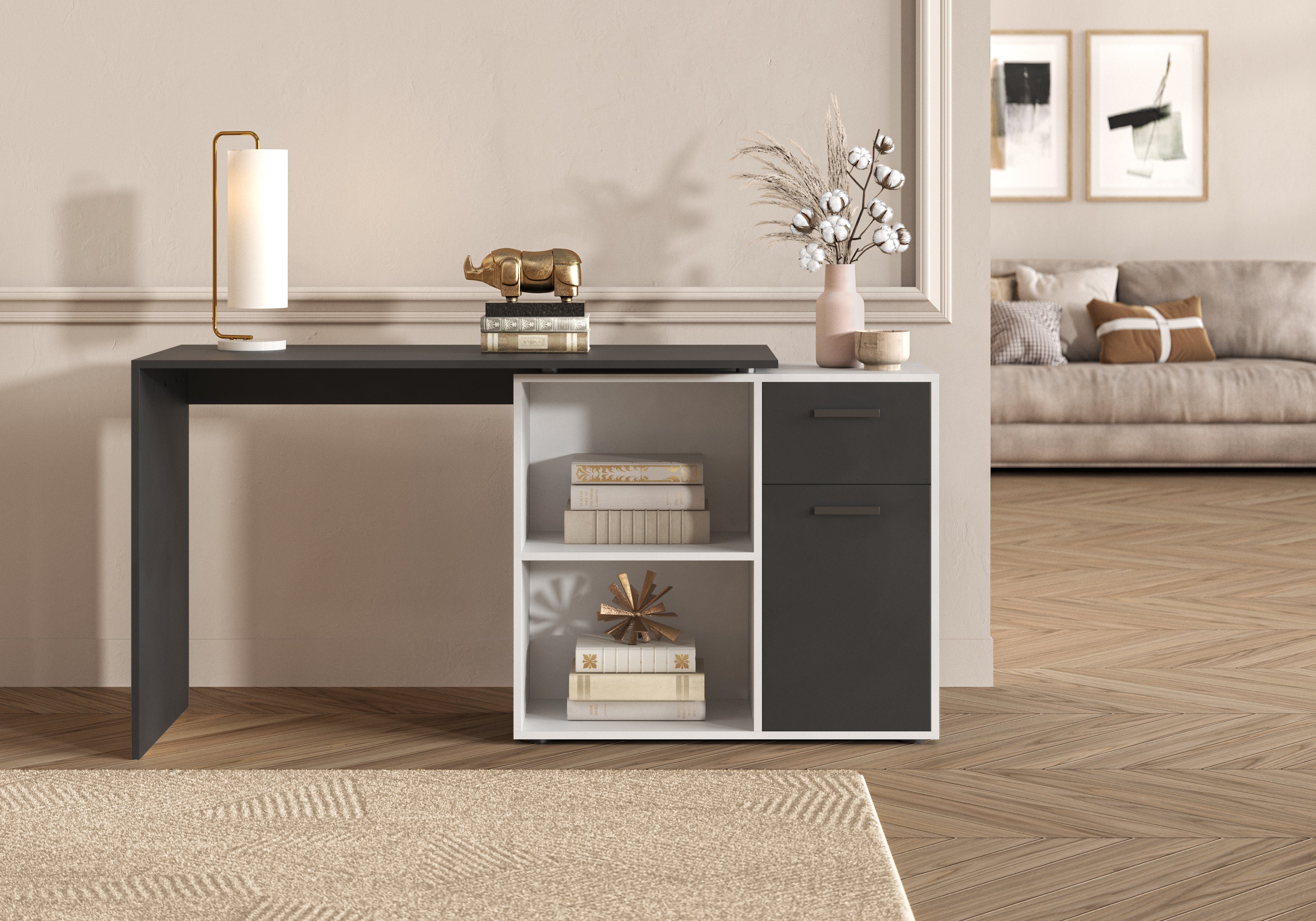 FMD Eckschreibtisch AUGSBURG, Schreibtisch/Sideboard m. Stauraum, günstig online kaufen