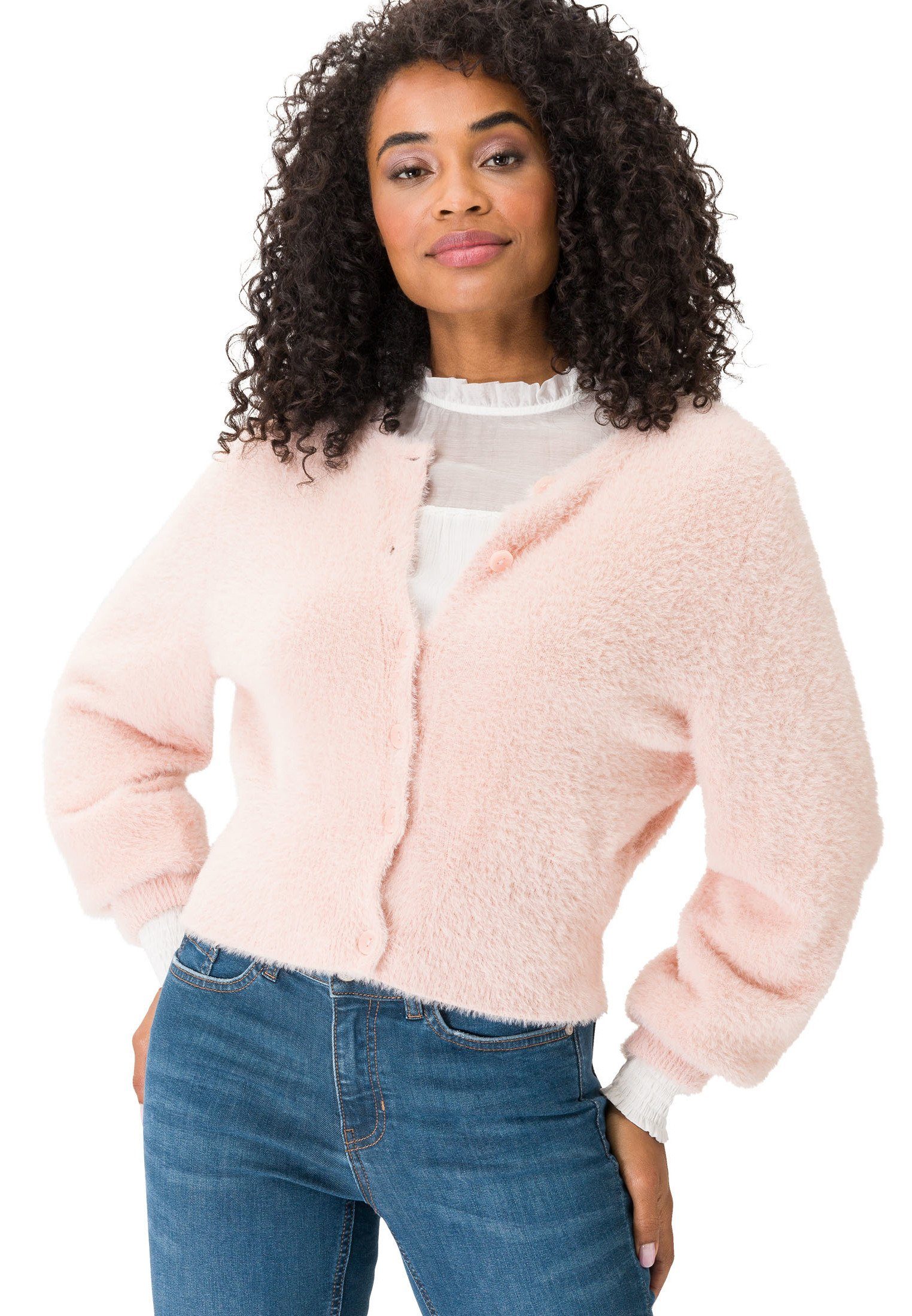 Zero Strickjacke mit Knopfleiste (1-tlg) Knopfleiste Peachy Keen