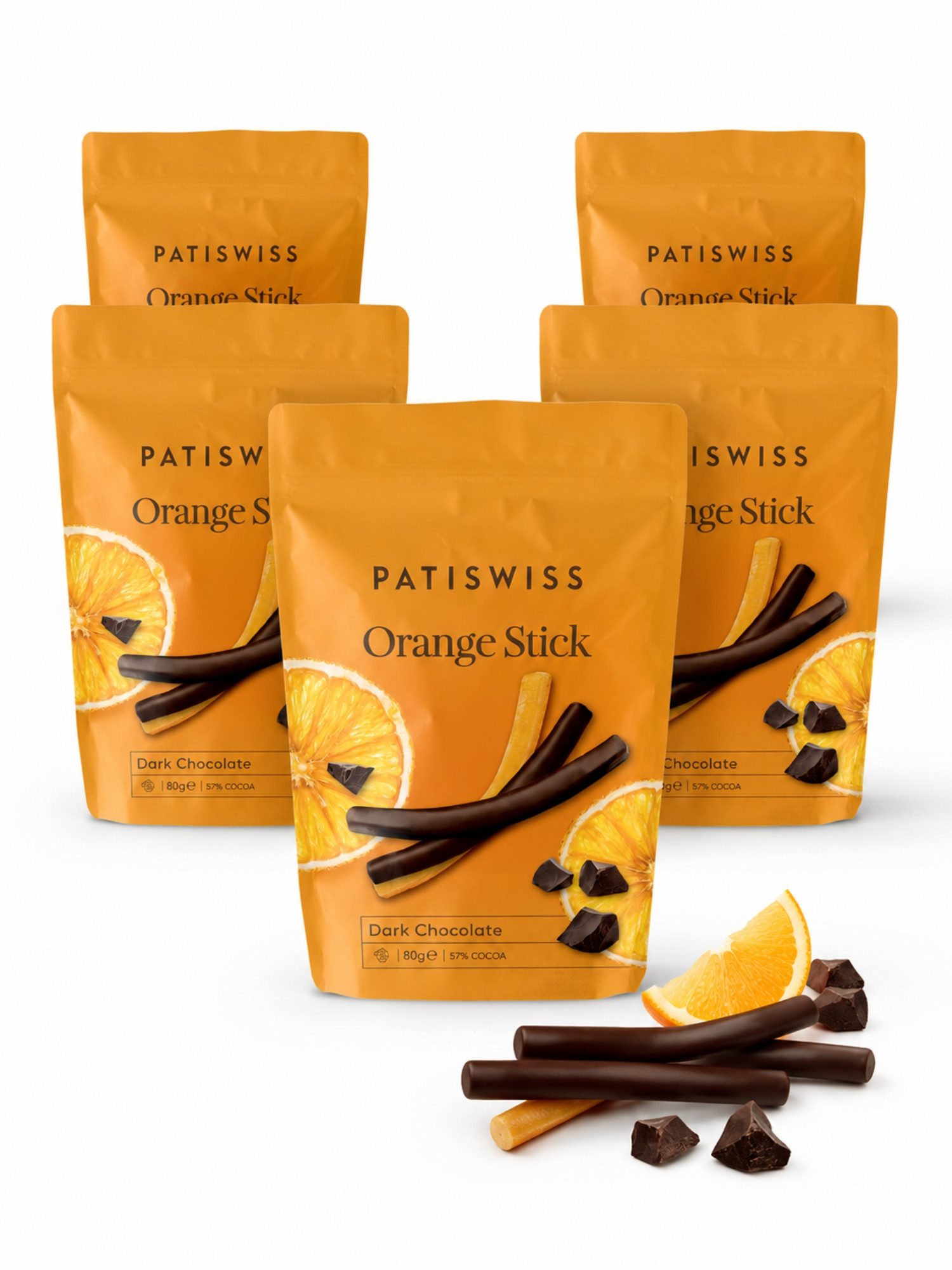 PATISLOVE Schokolade Patislove Zartbitterschokolade Orangen-Sticks, Schoko-Stäbchen, 80g, Fruchtige Orangenfüllung, Edelbitterschokolade, Premium-Qualität