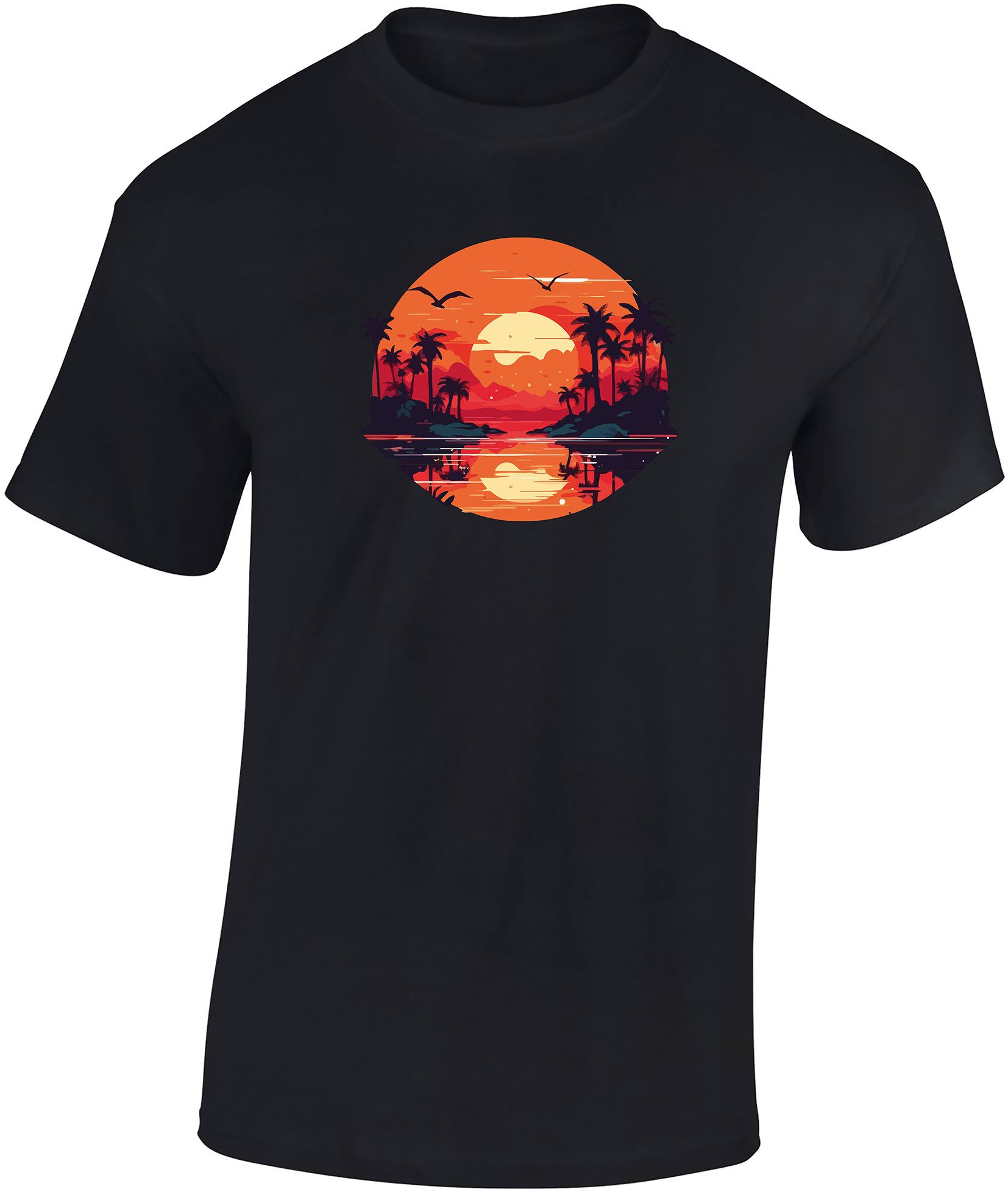 Baddery Print-Shirt „Tropical Breeze“ - Geschenk für Urlauber & Weltenbummler, hochwertiger Transferdruck, auch Übergrößen, aus Baumwolle