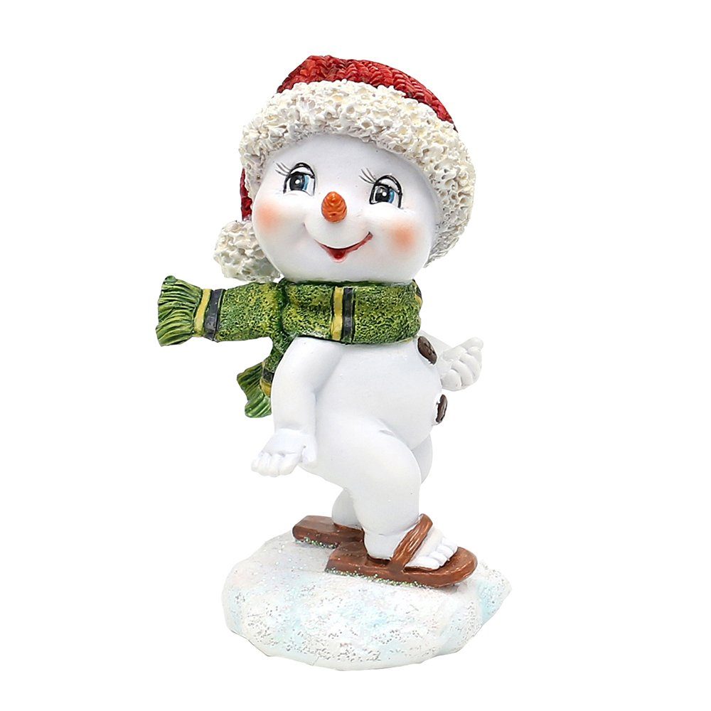 Dekohelden24 Dekofigur Schneekinder mit Mütze und Schal in rot-grau mit Ski günstig online kaufen