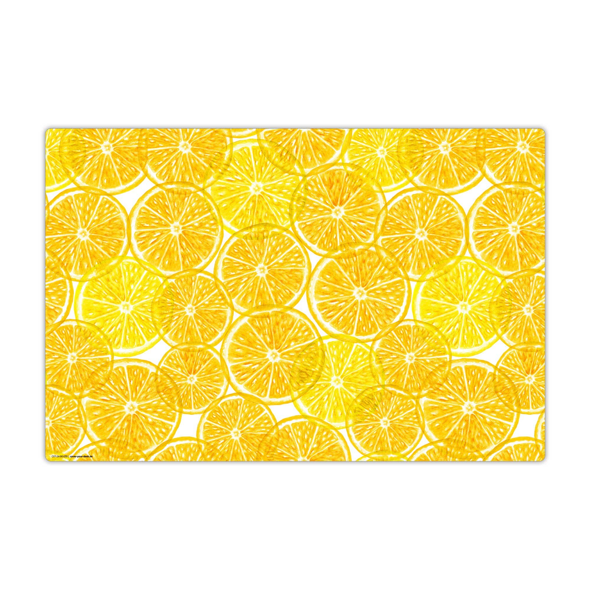 cover-your-desk.de Schreibtischunterlage abwaschbar - Gelbe Zitronen Scheiben - premium Vinyl - Made in Germany, (1 tlg)