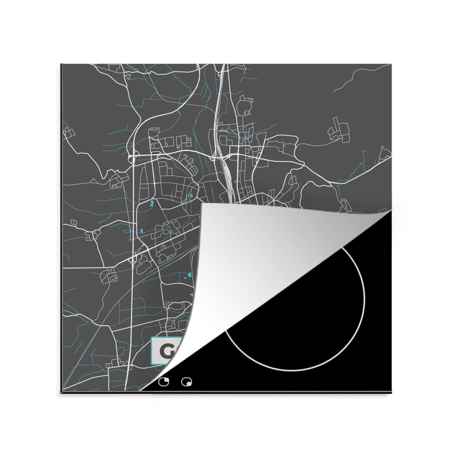 MuchoWow (1 tlg), Stadtplan - Blau Göttingen Karte, - 78x78 küche - für cm, Ceranfeldabdeckung, - Vinyl, Arbeitsplatte Herdblende-/Abdeckplatte Deutschland