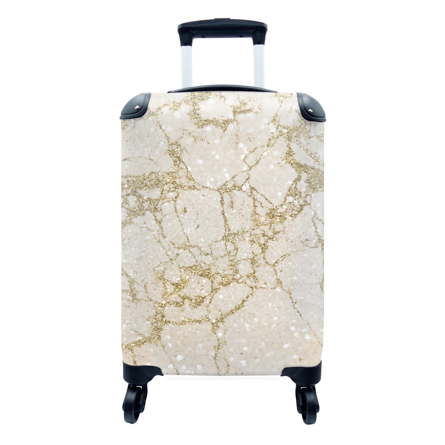 4 Marmor Handgepäckkoffer Handgepäck Reisetasche Glitter, Trolley, Ferien, - Gold MuchoWow Rollen, mit für rollen, Reisekoffer -