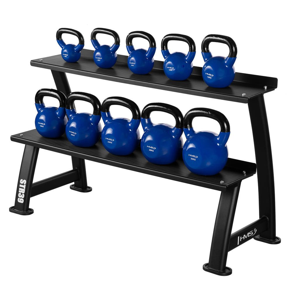 HMS Geräteständer Kettlebellablage Gewichtsregal Hantelregal, Zubehör für Kettlebells und Kugelhanteln, 2 Ebenen, 300 kg Traglast, 10 Kettlebells, Stahl