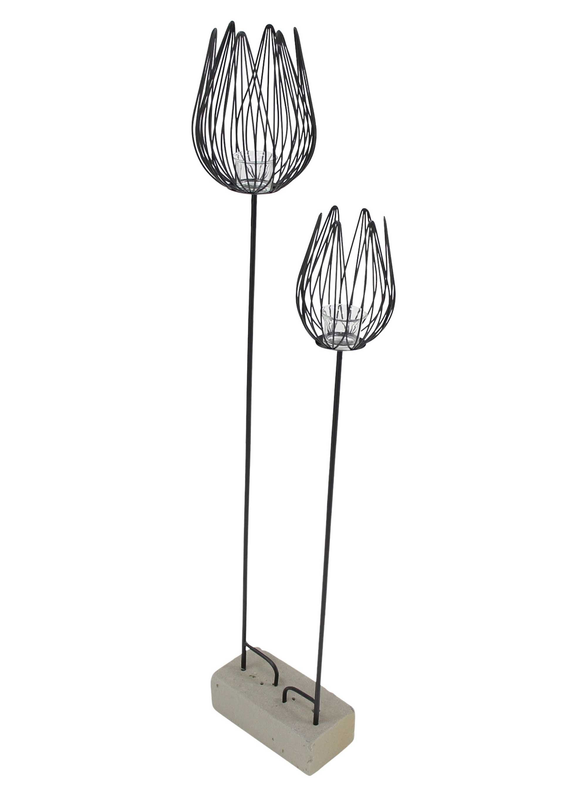Dekoleidenschaft Gartenstecker "Blüte" aus Metall schwarz, mit Windlicht, Teelichthalter, Dekostecker (2-St., im Set) Blumenstecker mit Glaswindlicht, Metallstecker, Gartendeko für Draußen