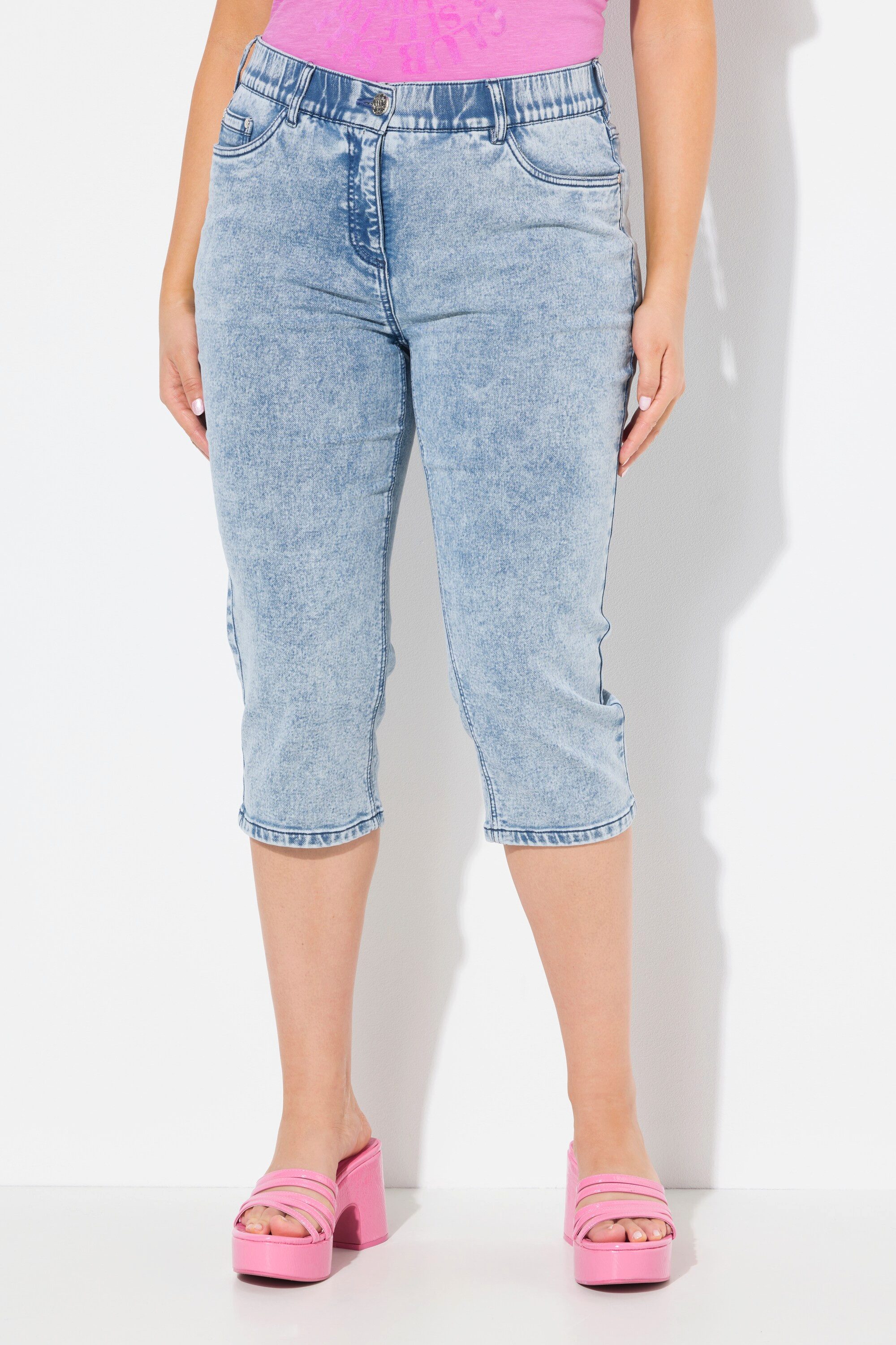 Ulla Popken Regular-fit-Jeans Capri Sarah Denimsweat Jeansoptik Gürtelschlaufen