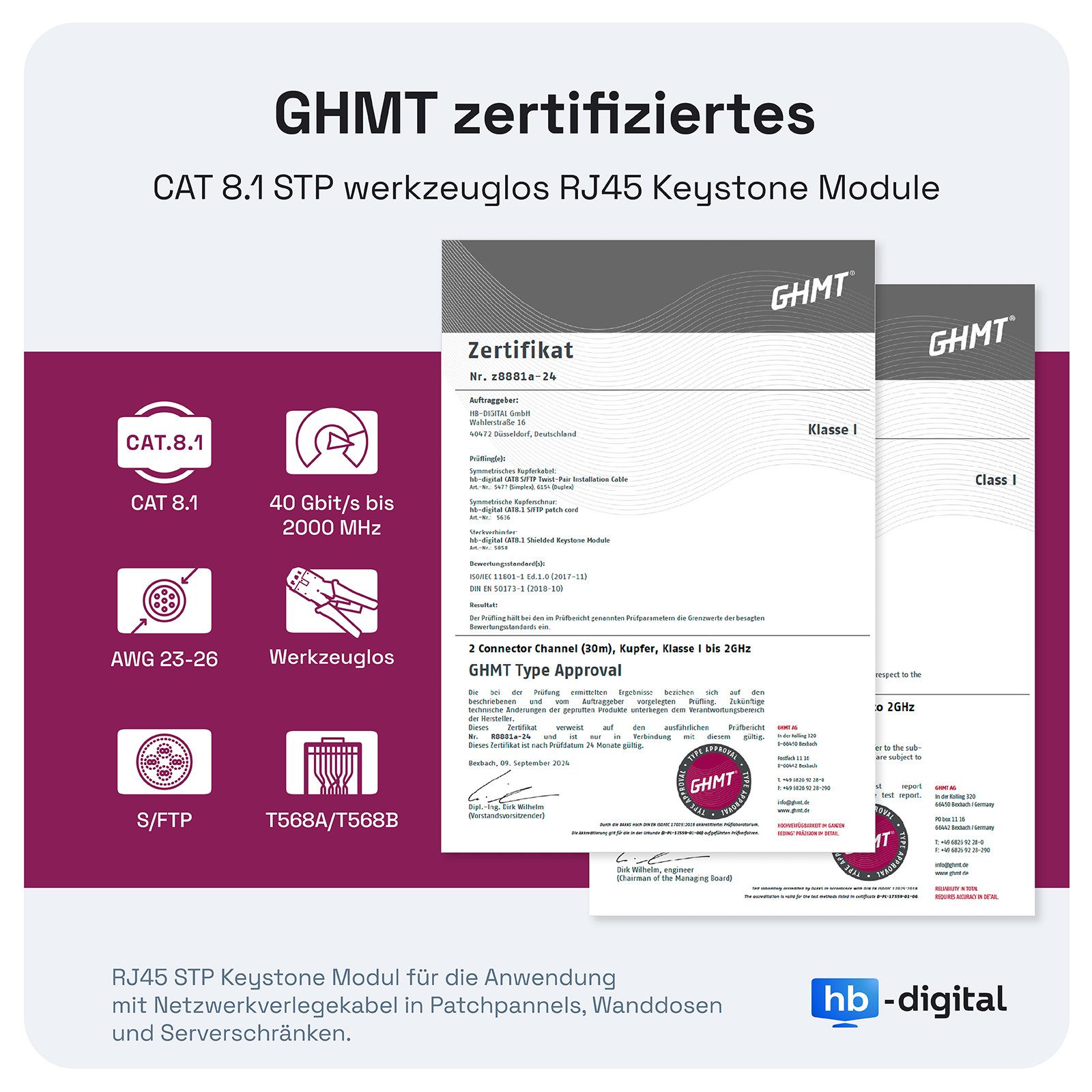 HB-DIGITAL hb-digital Patchpanel 10 Zoll 12 Port mit CAT 8.1 Keystone 1HE schwarz Netzwerk-Panel (12 Port CAT 8.1, 1 HE, mit Cat 8 Keystone Modul RJ45)