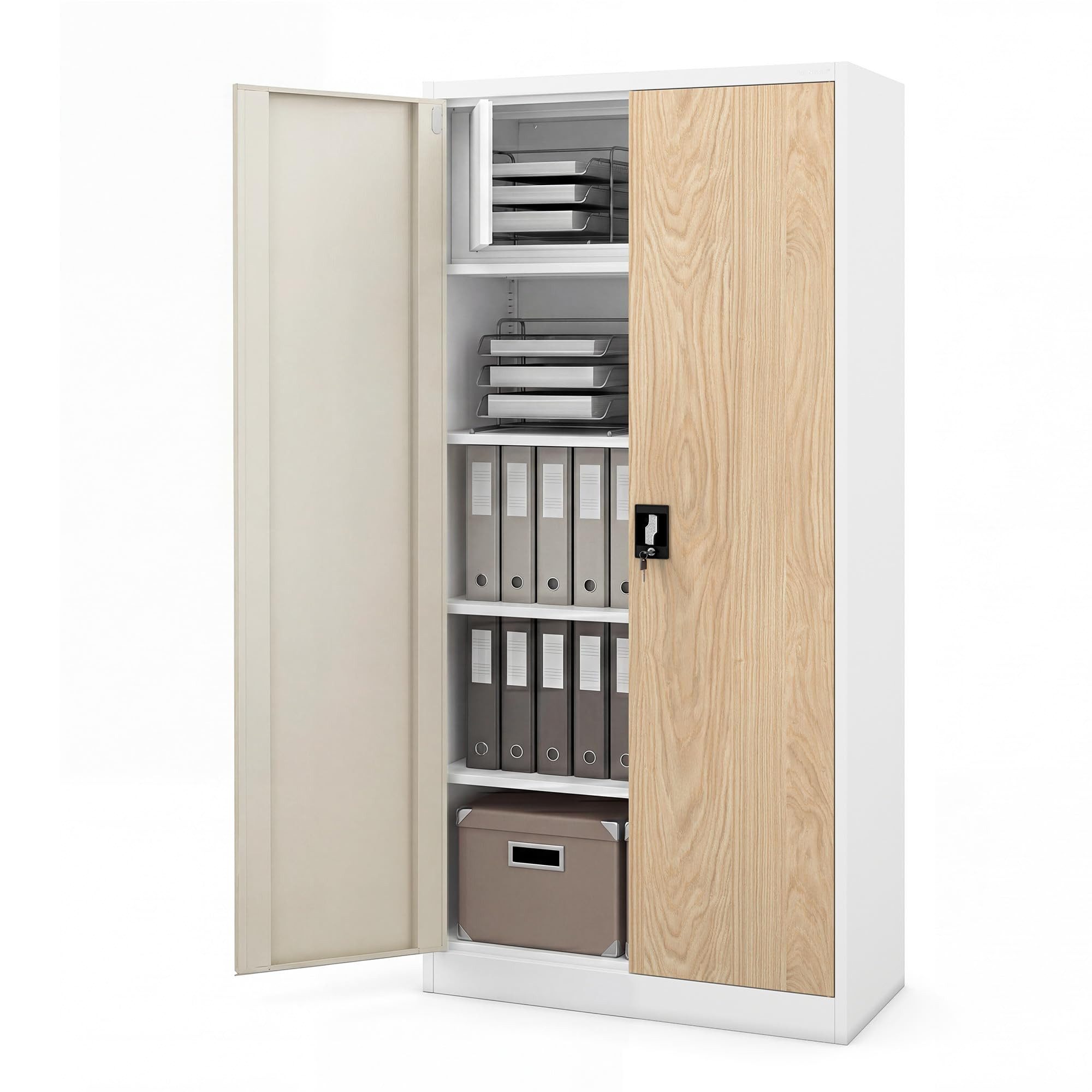 Jan Nowak Aktenschrank Metall Büroschrank Geheimfach 90 cm TOMASZ 4 Böden abschließbar (Safe Aktenschrank Büro Kanzlei Praxis Sozialraum …