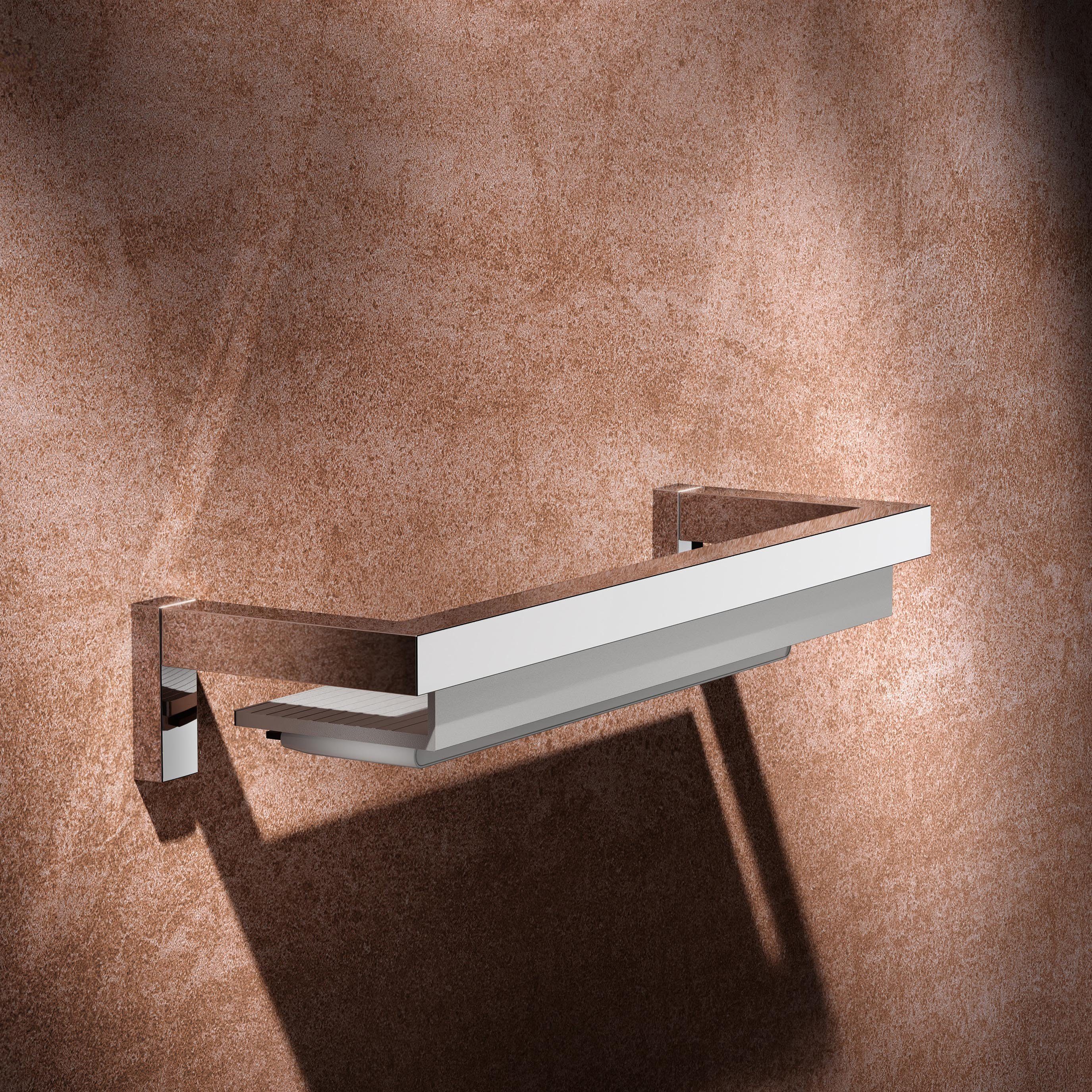 Keuco Duschablage Edition 90 Square, Metall verchromt und Aluminium silber, Glas-Abzieher, 11x40x6cm