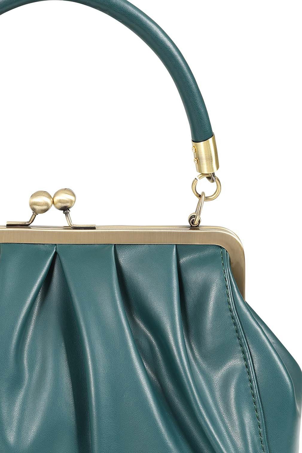 Banned Handtasche Scarlett Frame Grün, Rockabilly Vintage Henkeltasche