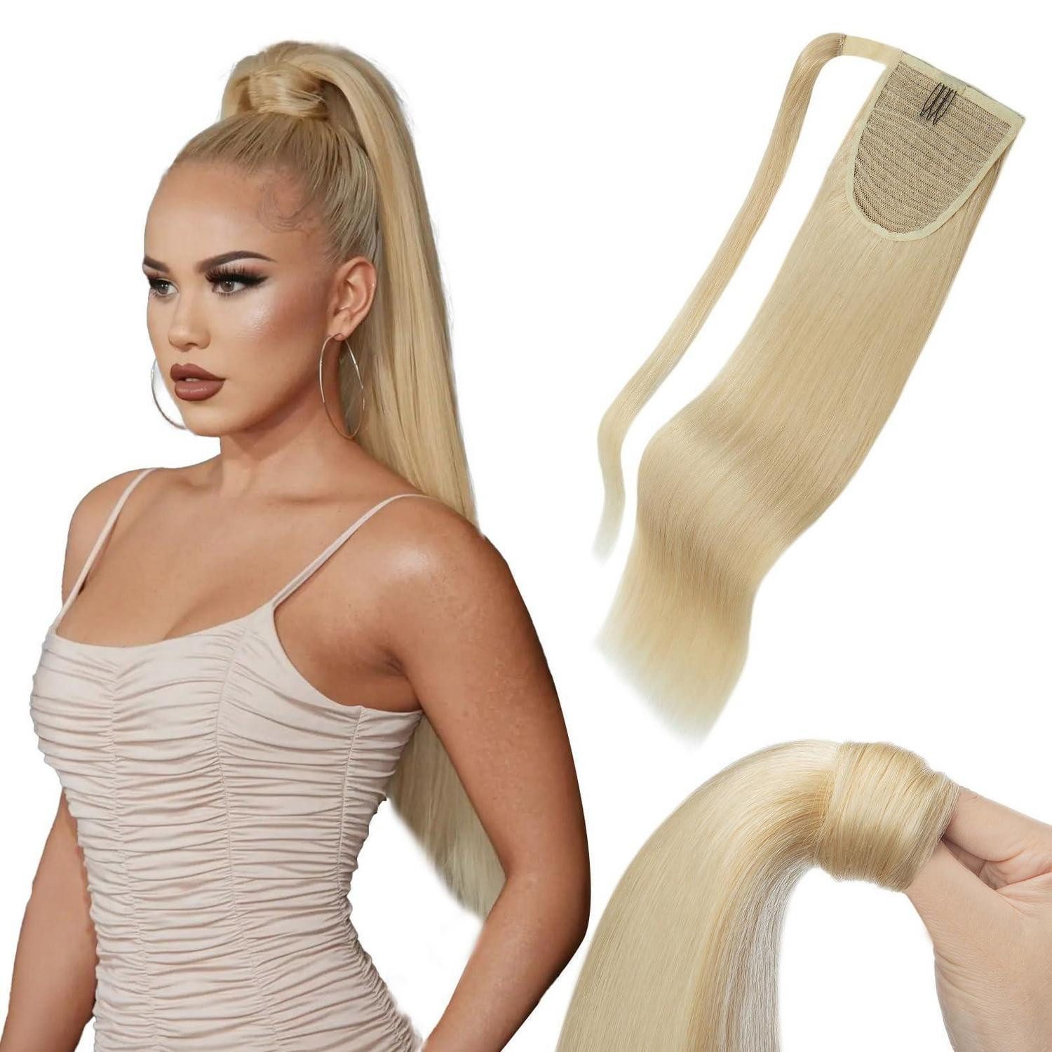 LuxusKollektion Echthaar-Extension Haarverlängerung Echthaar Ponytail Zopf 55 cm-95g 613 Blond