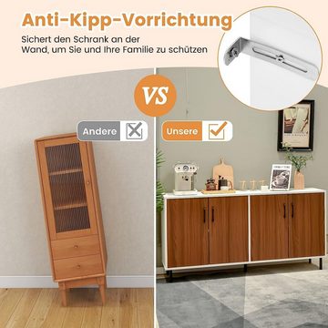 KOMFOTTEU Sideboard Kommode, mit 4 Ablagen, mit Metallfüßen & Kippversicherung