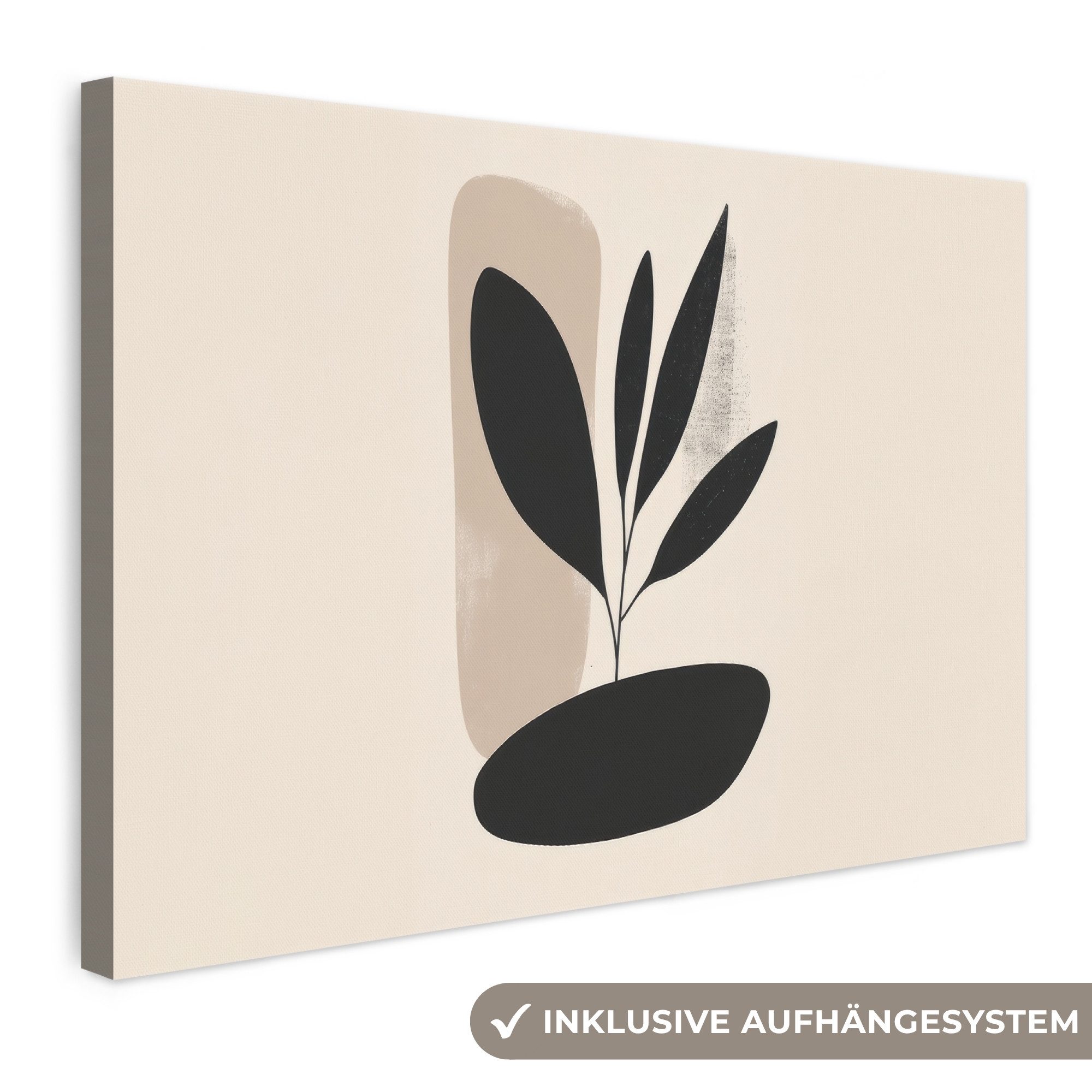 OneMillionCanvasses® Leinwandbild Pflanze - Beige - Japanisch, Fotodruck (1 St), Leinwand Bilder Klein, Wand Dekoration Aesthetic 30x20 cm