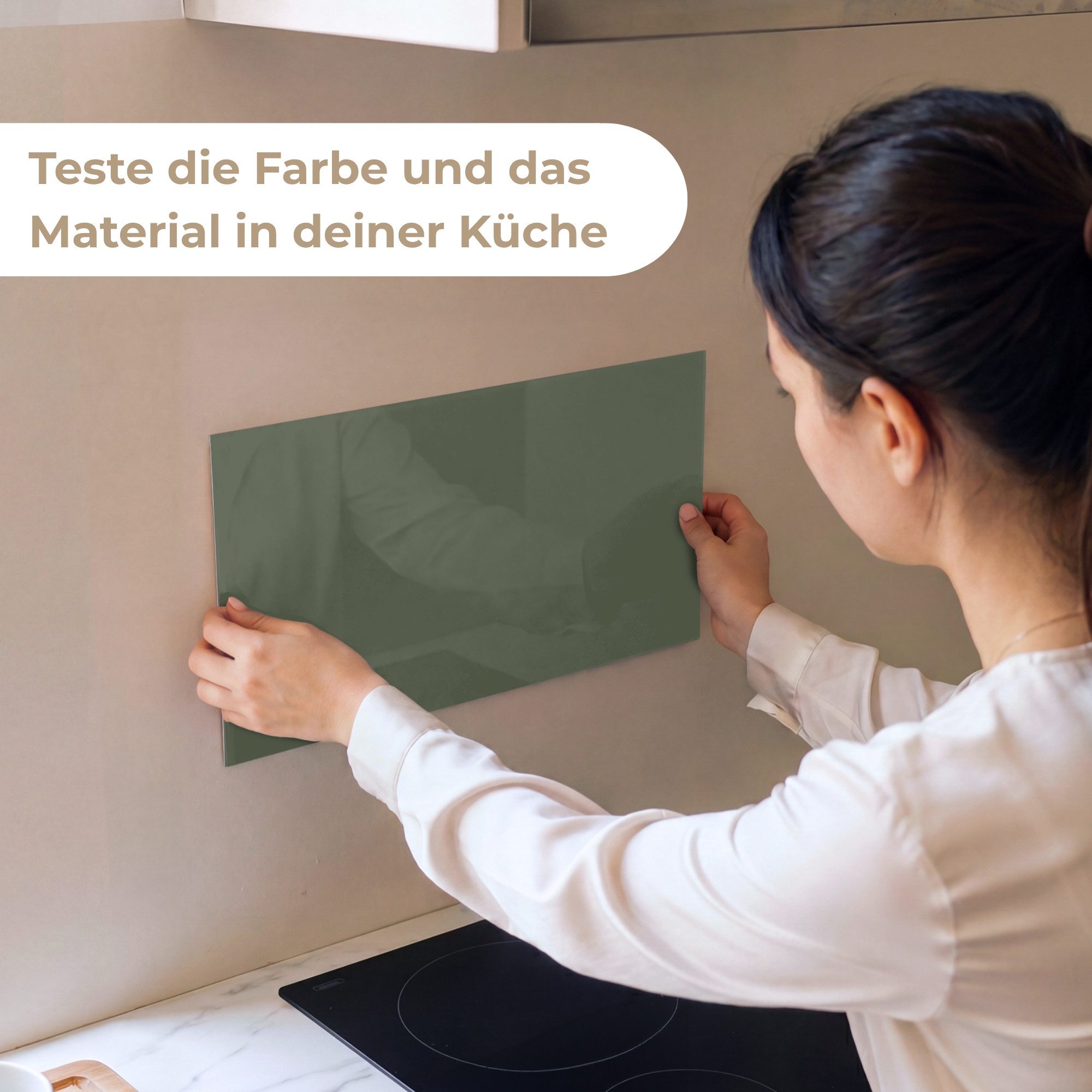 KitchenYeah Küchenrückwand Muster selbstklebend (keine Folie) Grün - Einfarbig - Olivgrün, (1-tlg), Spritzschutz, Küche, Rückwand, Küchenwand, Küchenfront, 30x20 cm