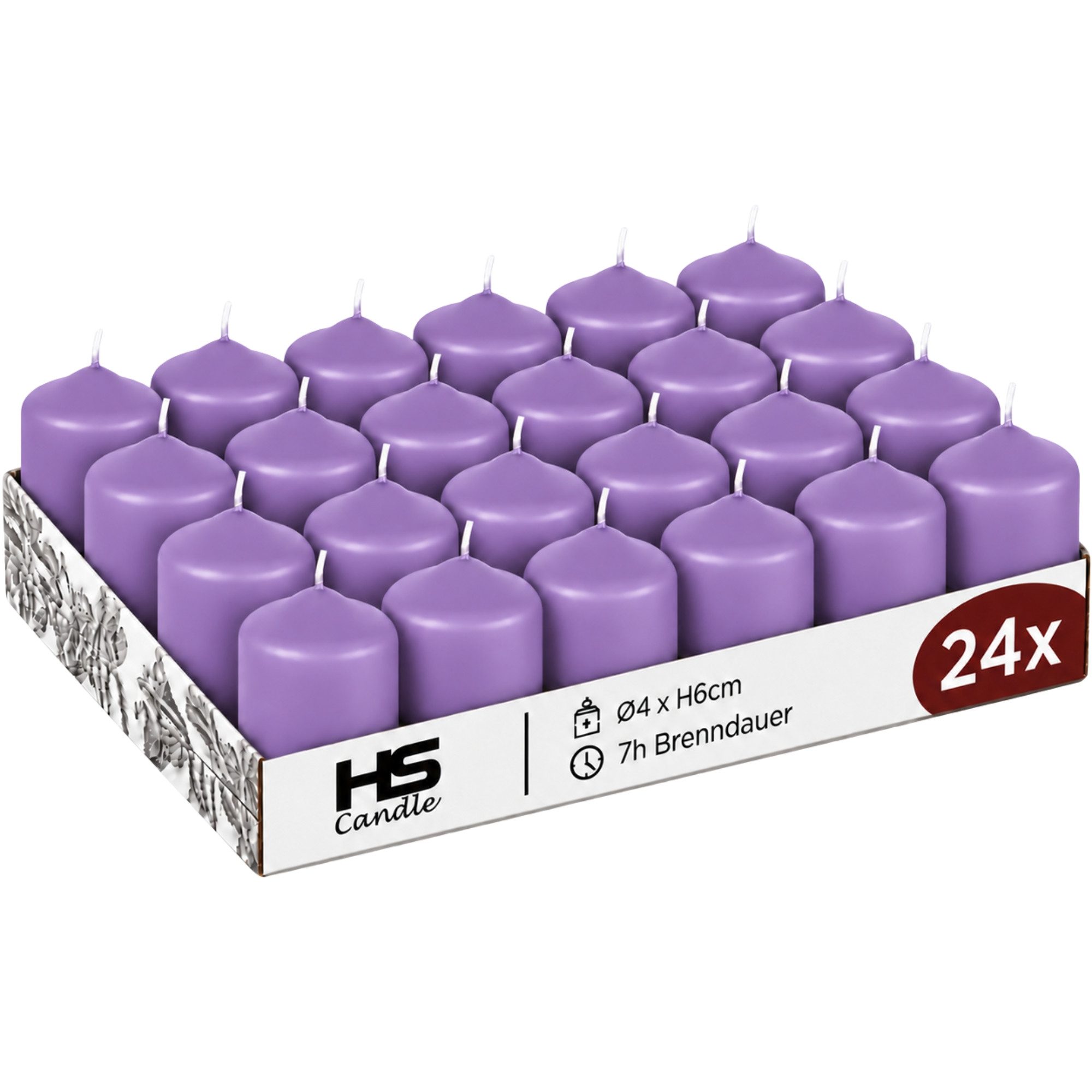 HS Candle Stumpenkerze Set kompakt und unparfümiert, Ø4cm x H6 cm (24-tlg., Dekolicht), bis zu 7h Brenndauer je Kerze, Wachsmischung, Made in EU