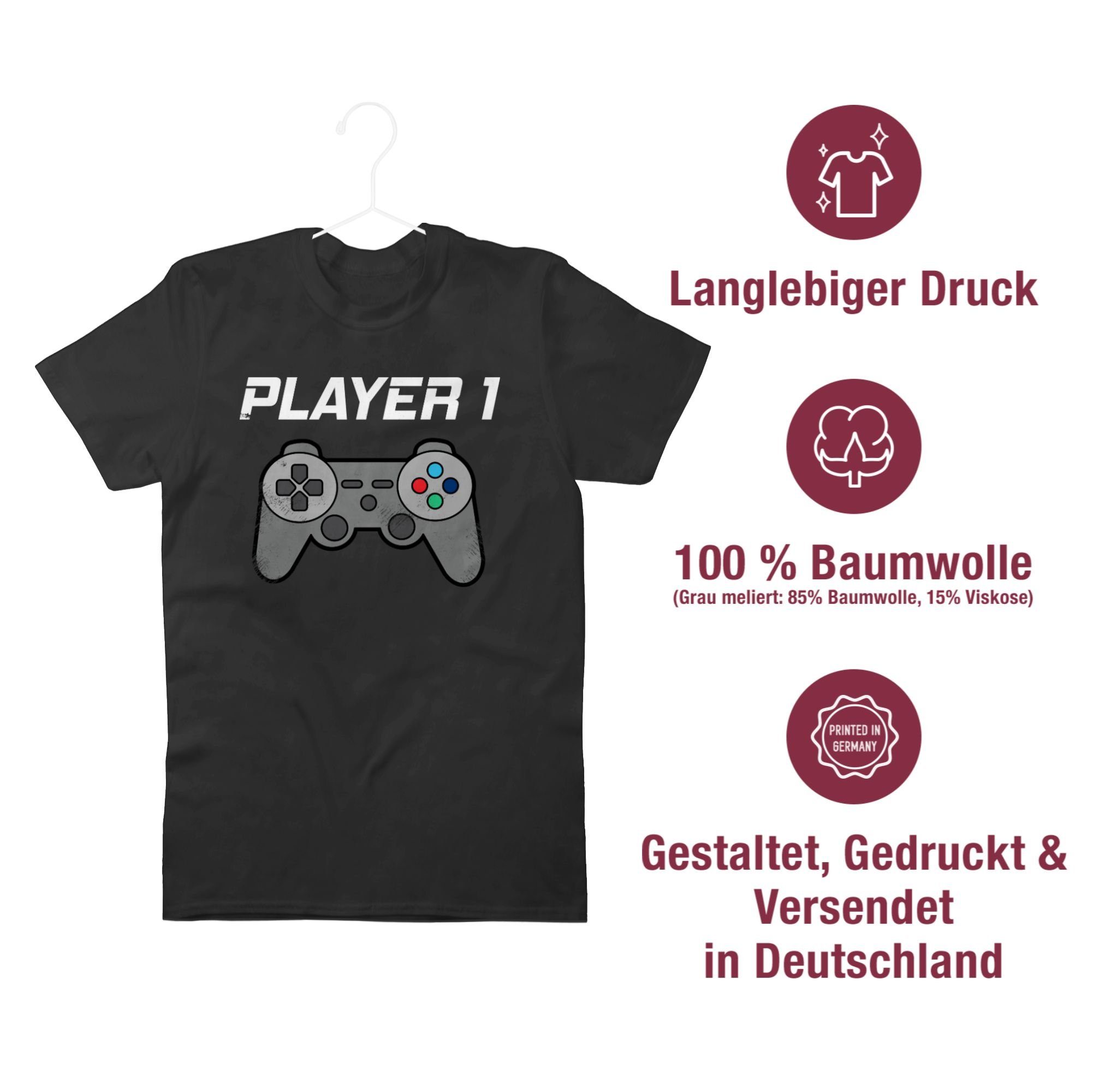 1 T-Shirt Shirtracer 1 Partner-Look Familie Vintage Player Papa Schwarz