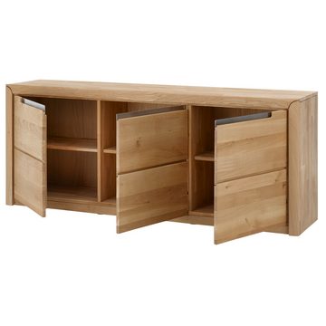 Lomadox Wohnwand FOGGIA-52, (3-St., 3-tlg), in Wildeiche massiv mit Wandboard Highboard TV Schrank mit Softclose