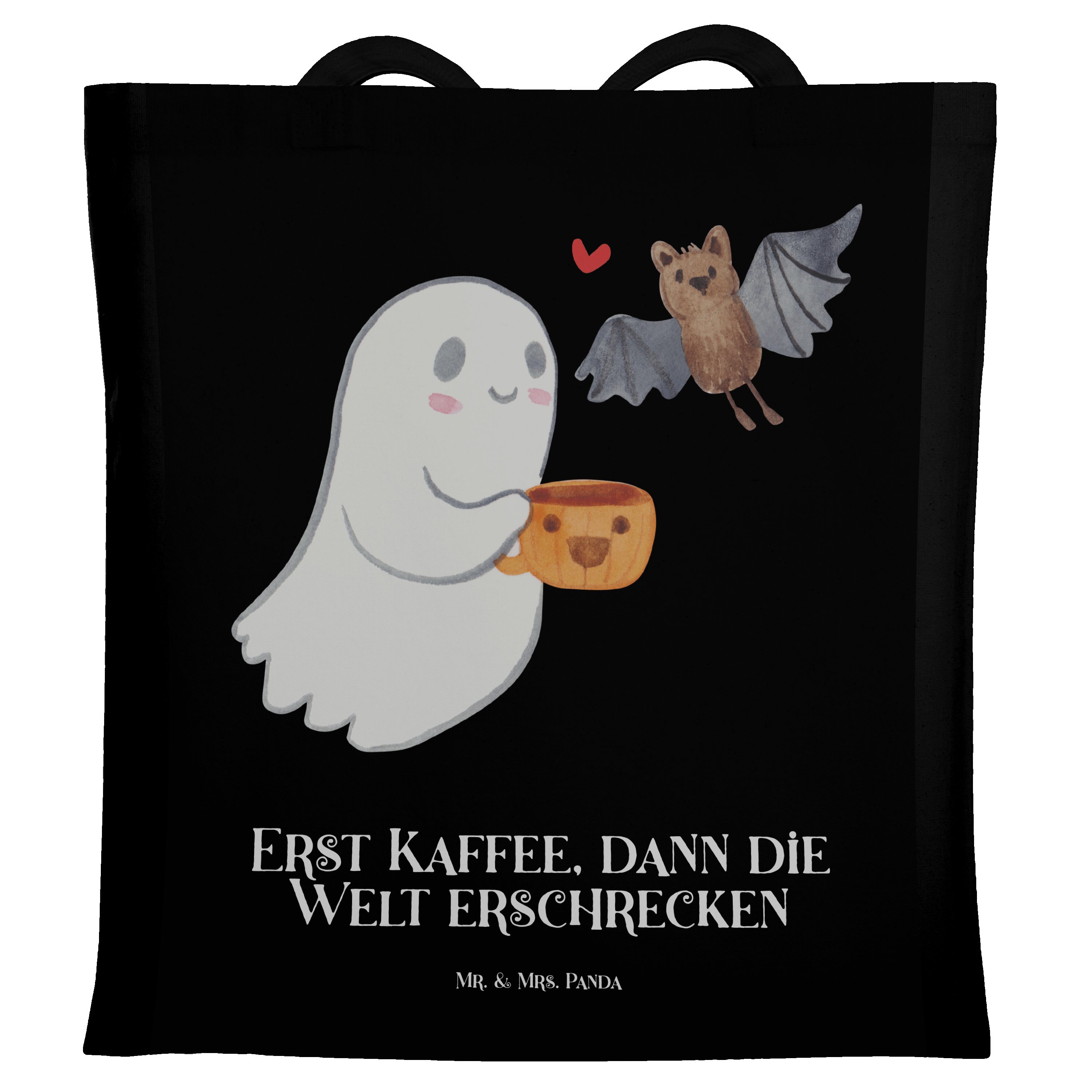 Gespenst Schwarz Schenken Jutebeutel, Mrs. Panda Mr. Halloween, - & Kaffee - Tragetasche (1-tlg) Geschenk,