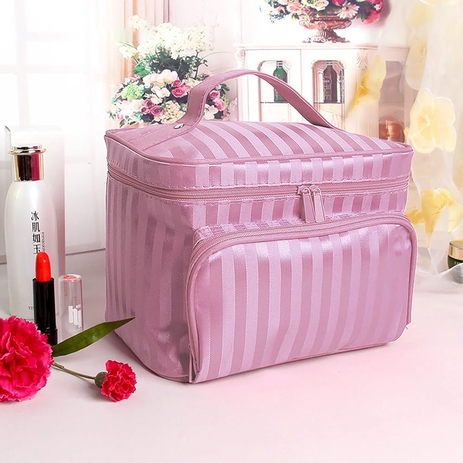 HUGERSTONE Kulturbeutel Kosmetiktasche Wasserdicht, Kulturtasche Damen mit Reißverschlussfach (1 Set, Großes Tragbare Schminktasche Damen), Waschtasche mit Stec – Bild 5 von 5
