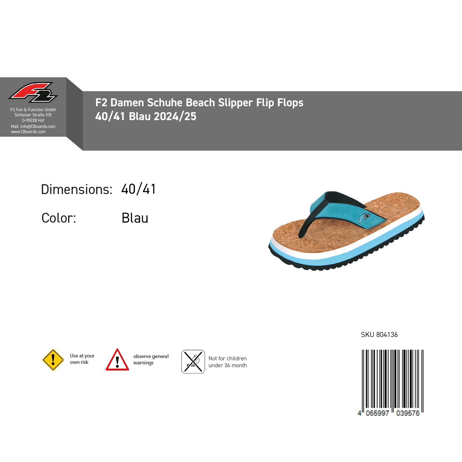 F2 F2 Damen Schuhe Beach Slipper Flip Flops 40/41 Blau 2024/25 Slipper – Bild 2 von 2