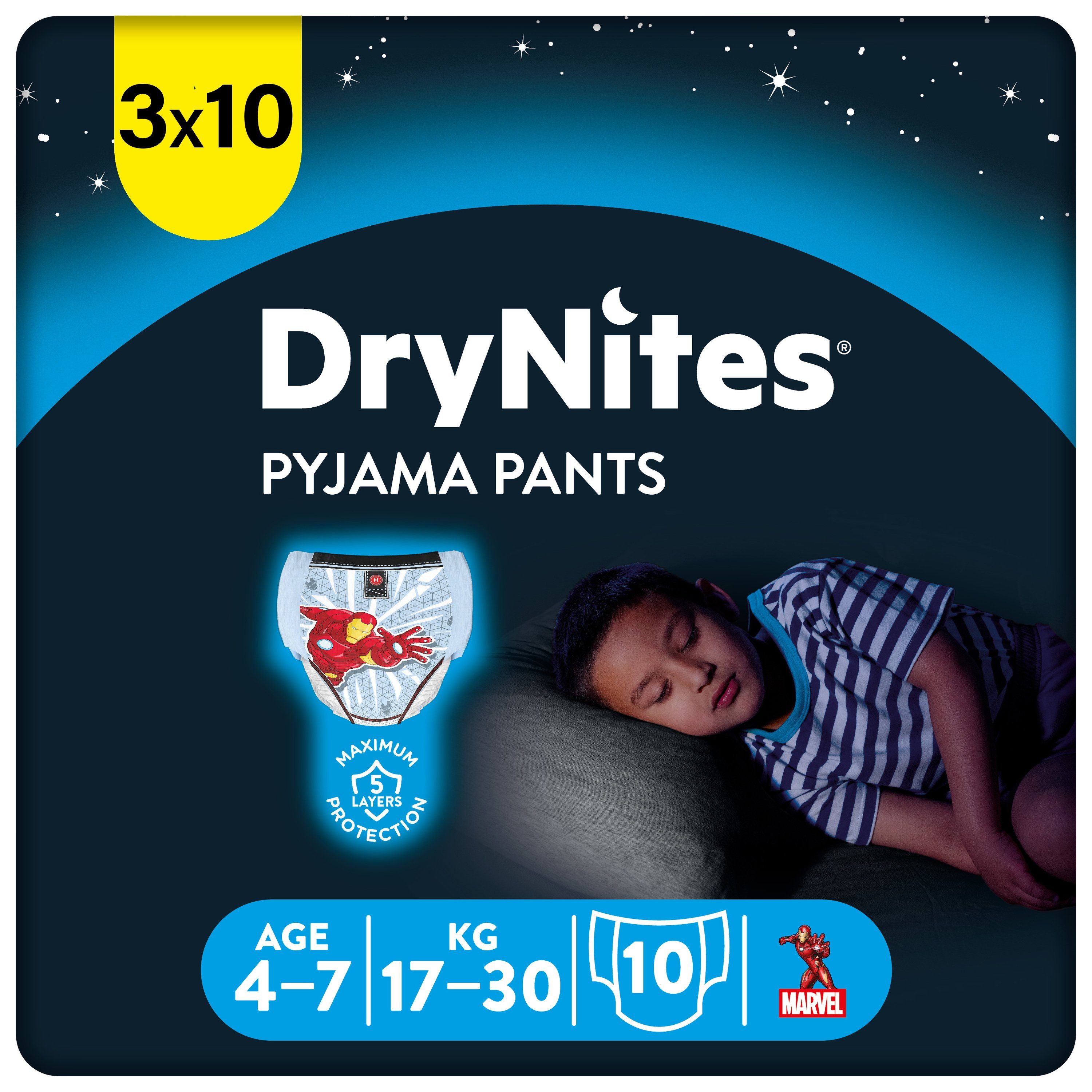 HUGGIES Windeln DryNites Nacht-Windeln Jungen 4-7 Jahre (17-30kg), 30 Stk, Bettnässen