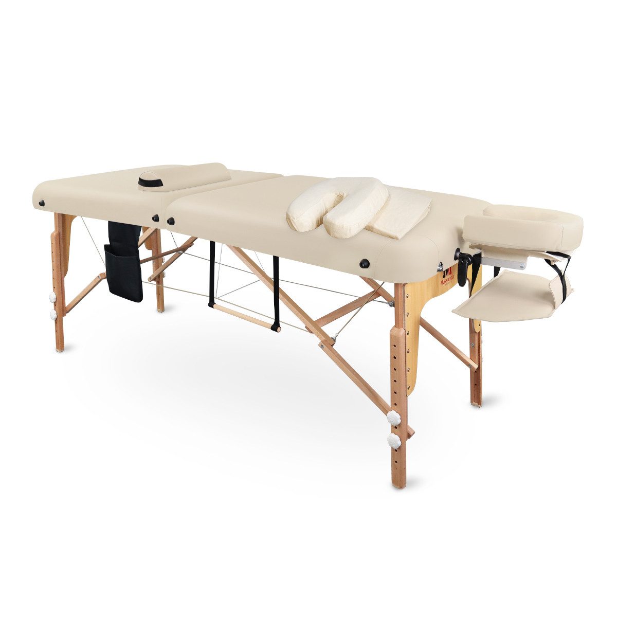 Massunda Massageliege Massunda Comfort Deluxe – Klappbare Holz-Liege mobil (Massagetisch mit ergonomischer Kopfstütze, Bezug, Armlehne, Kissen, 1-St), Klappbar, Höhenverstellbar, Extra Breit