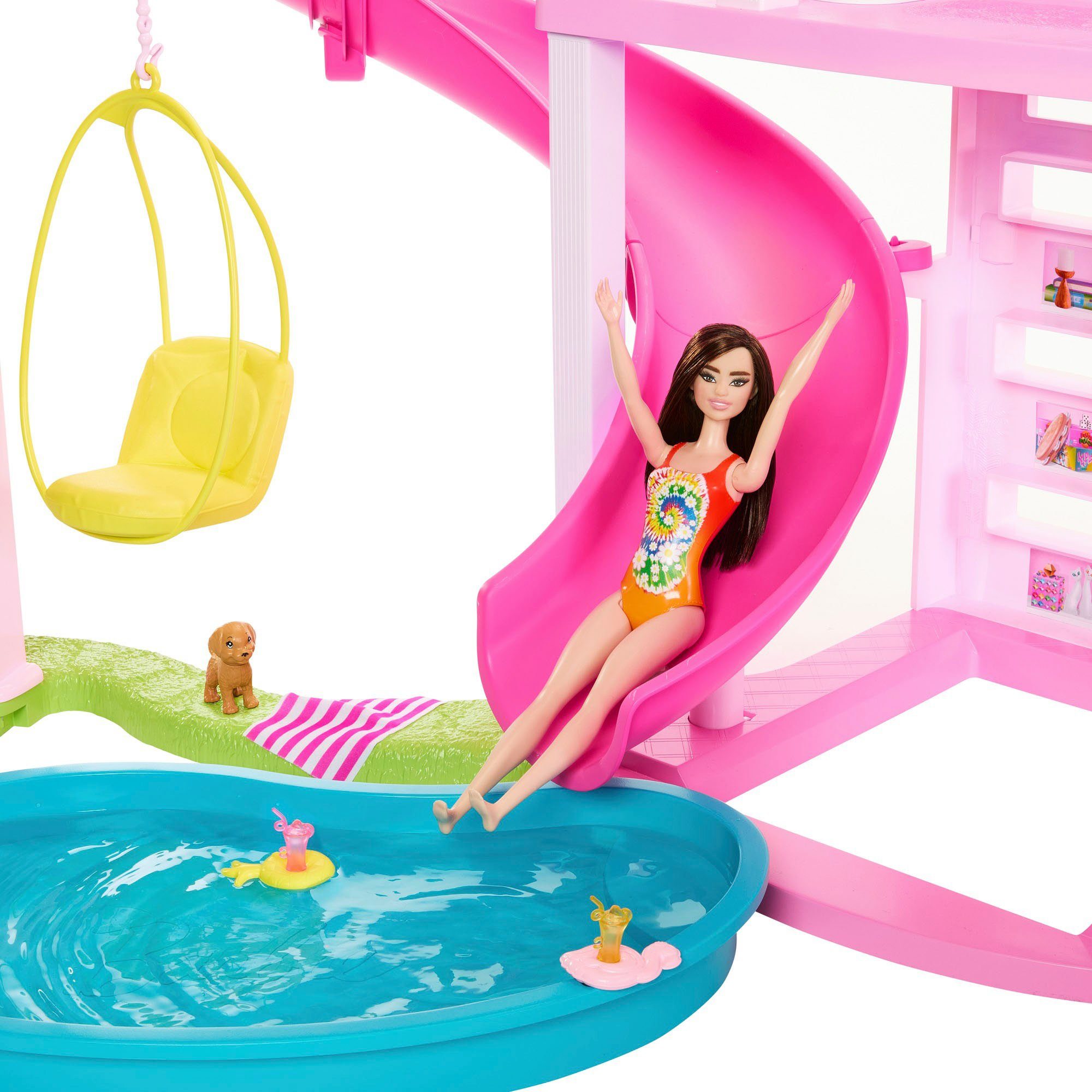 Barbie Dollhouse Dream Villa, with 3 floors, light and sound effects, spiral slide, balcony and pool