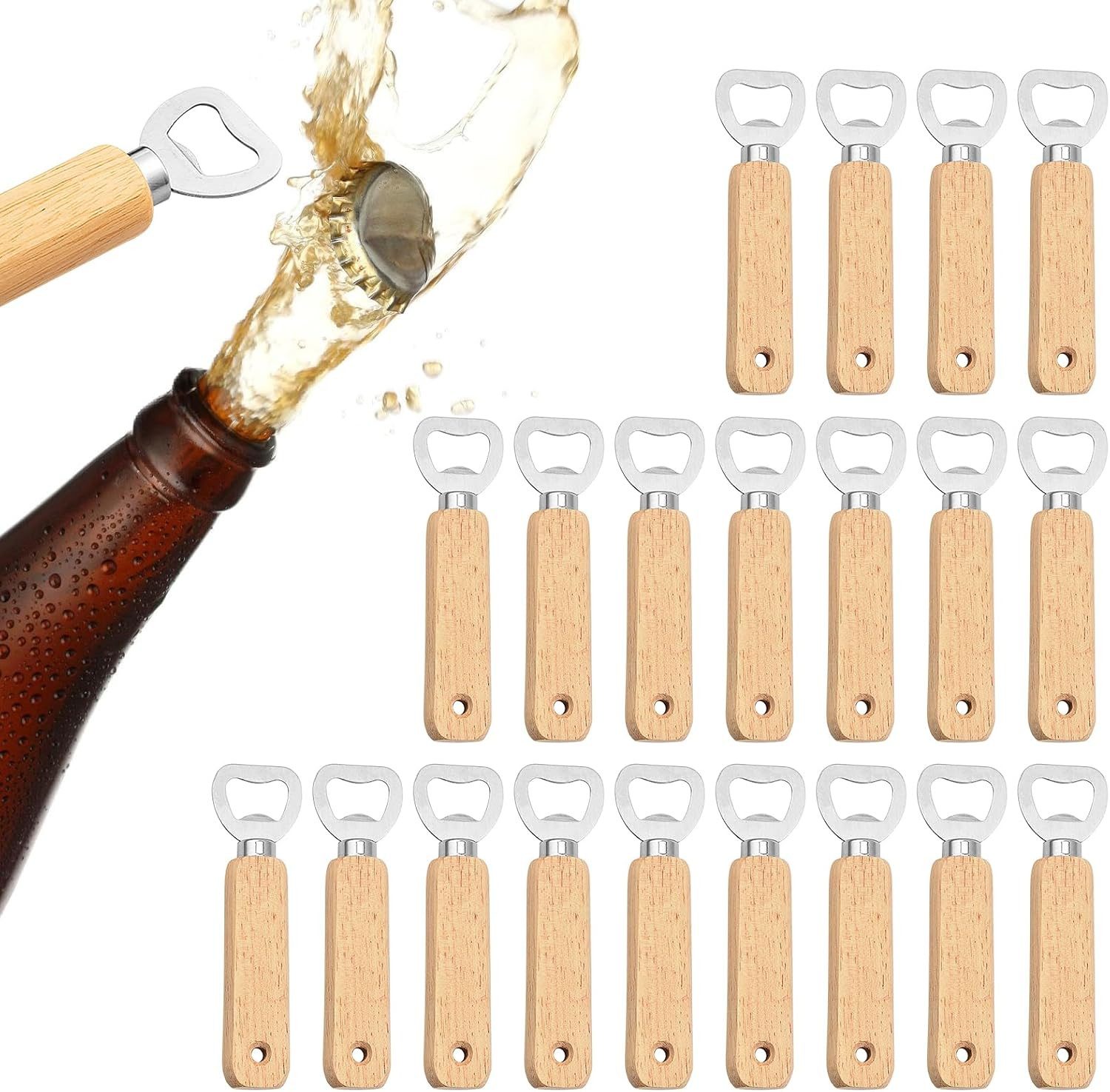 Flaschenöffner 10 Stück Natur Holzgriff Bier Flaschenöffner mit Tragbare Lochdesign