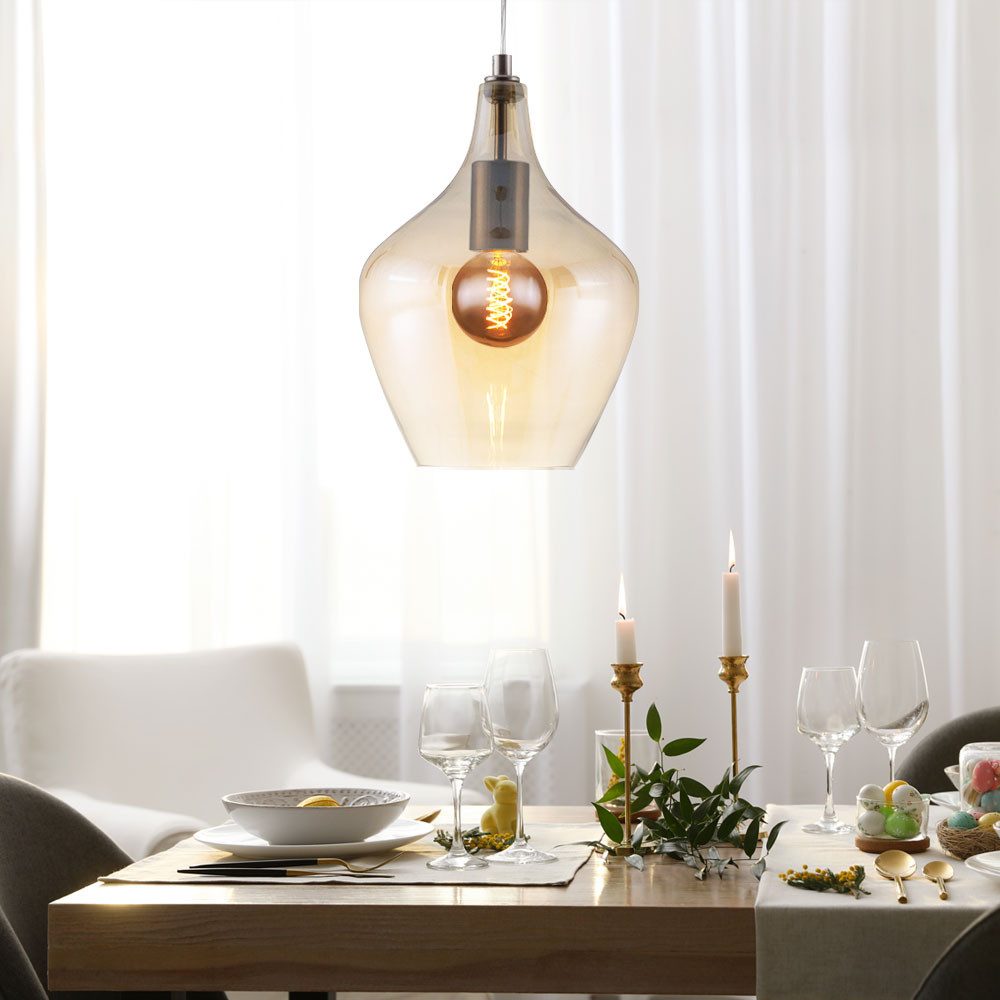 NOWA Hängeleuchte, Leuchtmittel nicht inklusive, Pendellampe Wohnzimmerleuchte Glas amberfarben Höhe anpassbar H 150cm