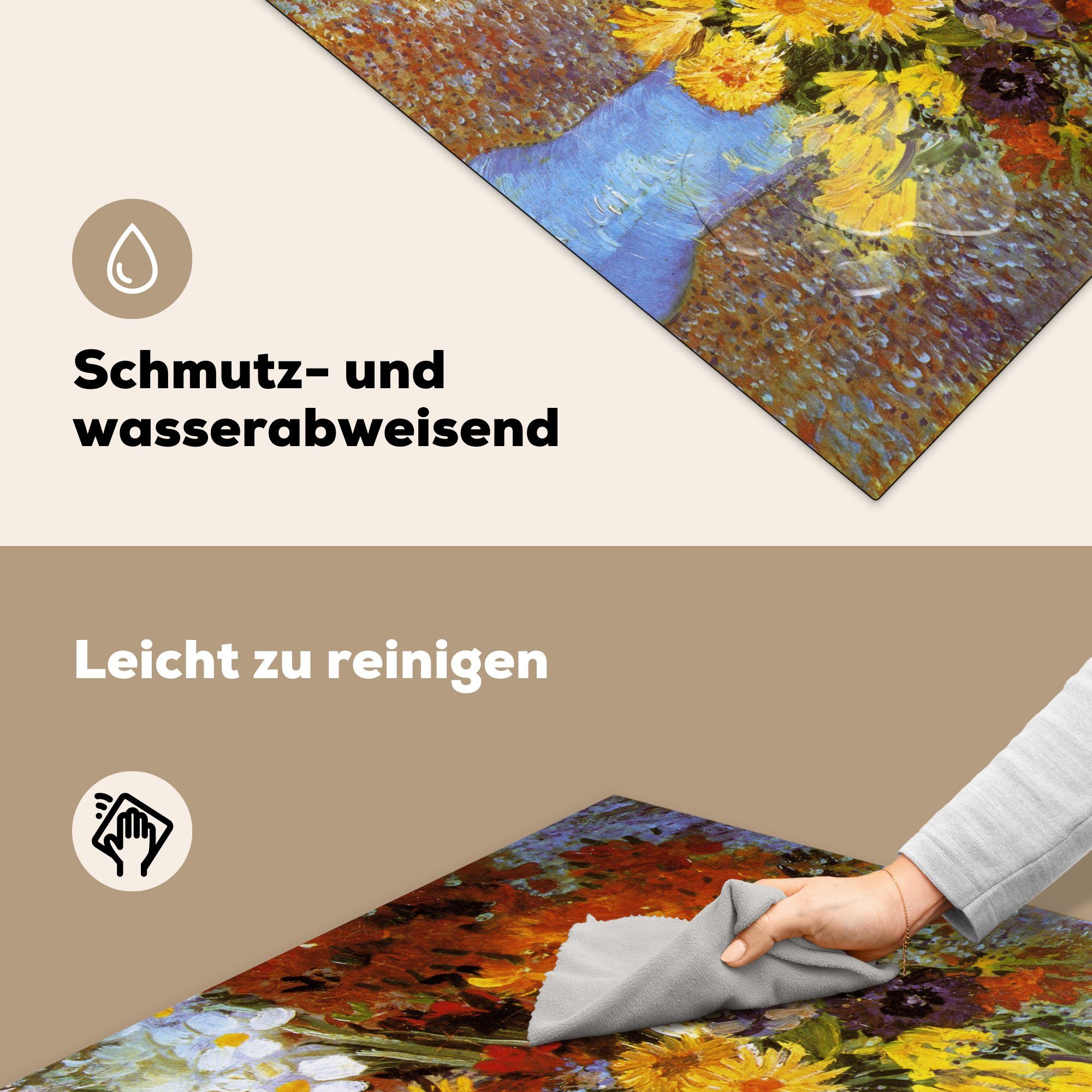Gogh, und für Ceranfeldabdeckung, Arbeitsplatte 78x78 MuchoWow Vinyl, Anemonen (1 Vase Gänseblümchen tlg), - cm, van von Gemälde mit Herdblende-/Abdeckplatte küche Vincent
