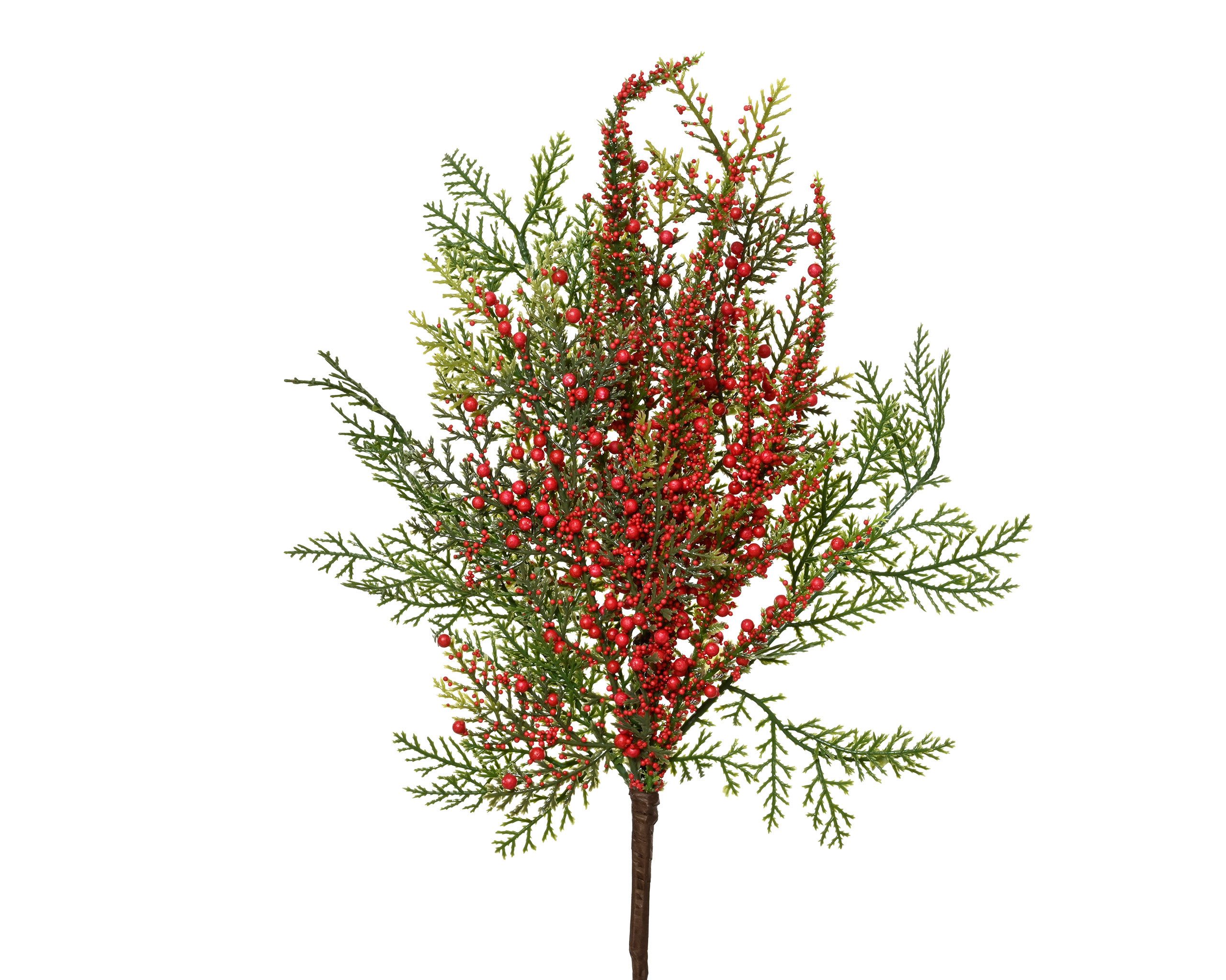 Kunstzweig, Kaemingk, Künstlicher Beerenzweig 50cm mit roten Beeren Grün / Rot