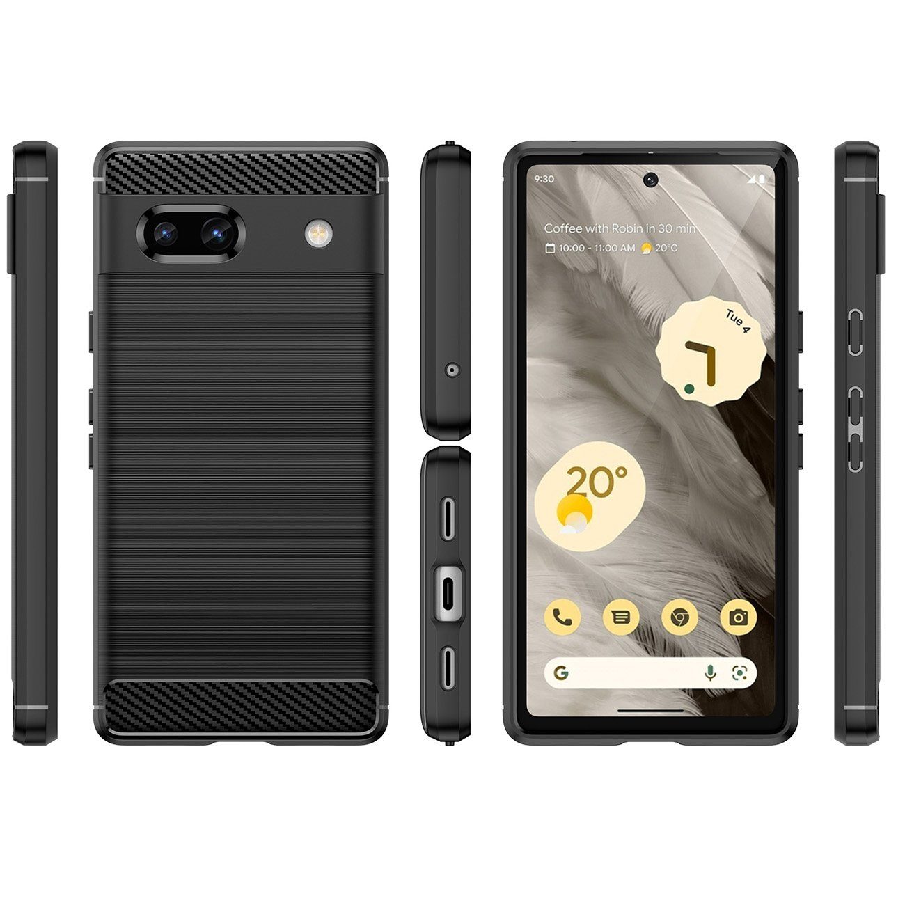 cofi1453 Bumper Carbon Case für Google Pixel 7a flexible Silikon-Carbon-Hülle schwarz