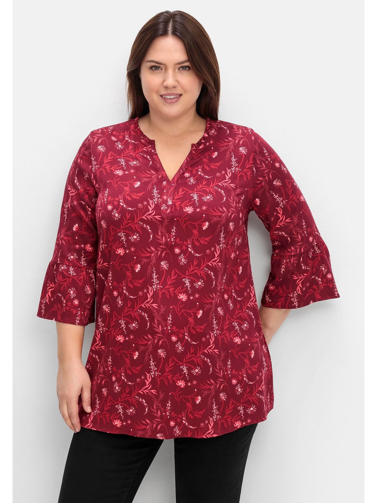 Sheego Longtunika Große Größen mit Volants an den 3/4-Ärmeln