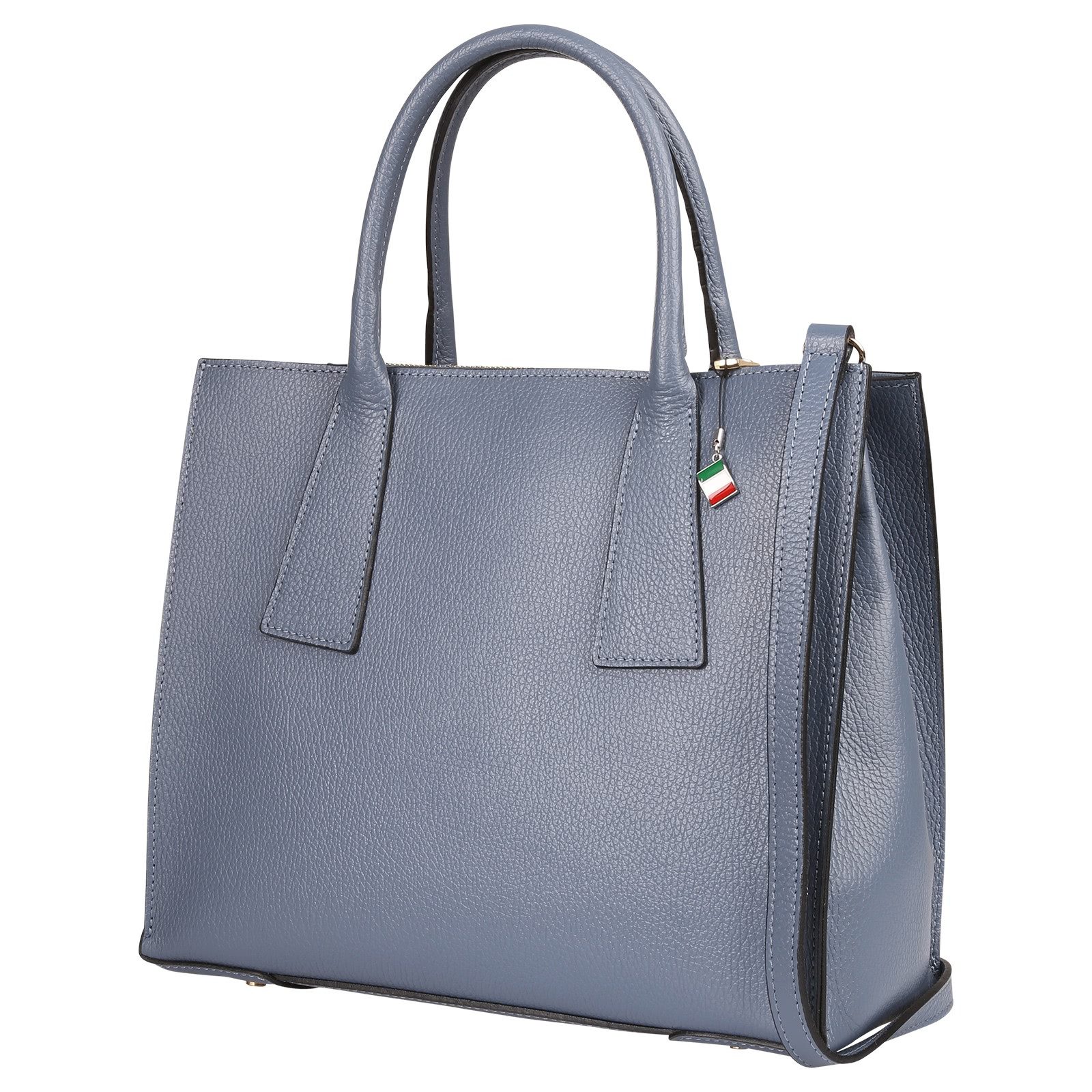 FLORENCE Handtasche Florence Damen Handtasche Leder Tasche (Handtasche), Damen Handtasche Leder, blau, grau ca. 32cm x 27cm hoch