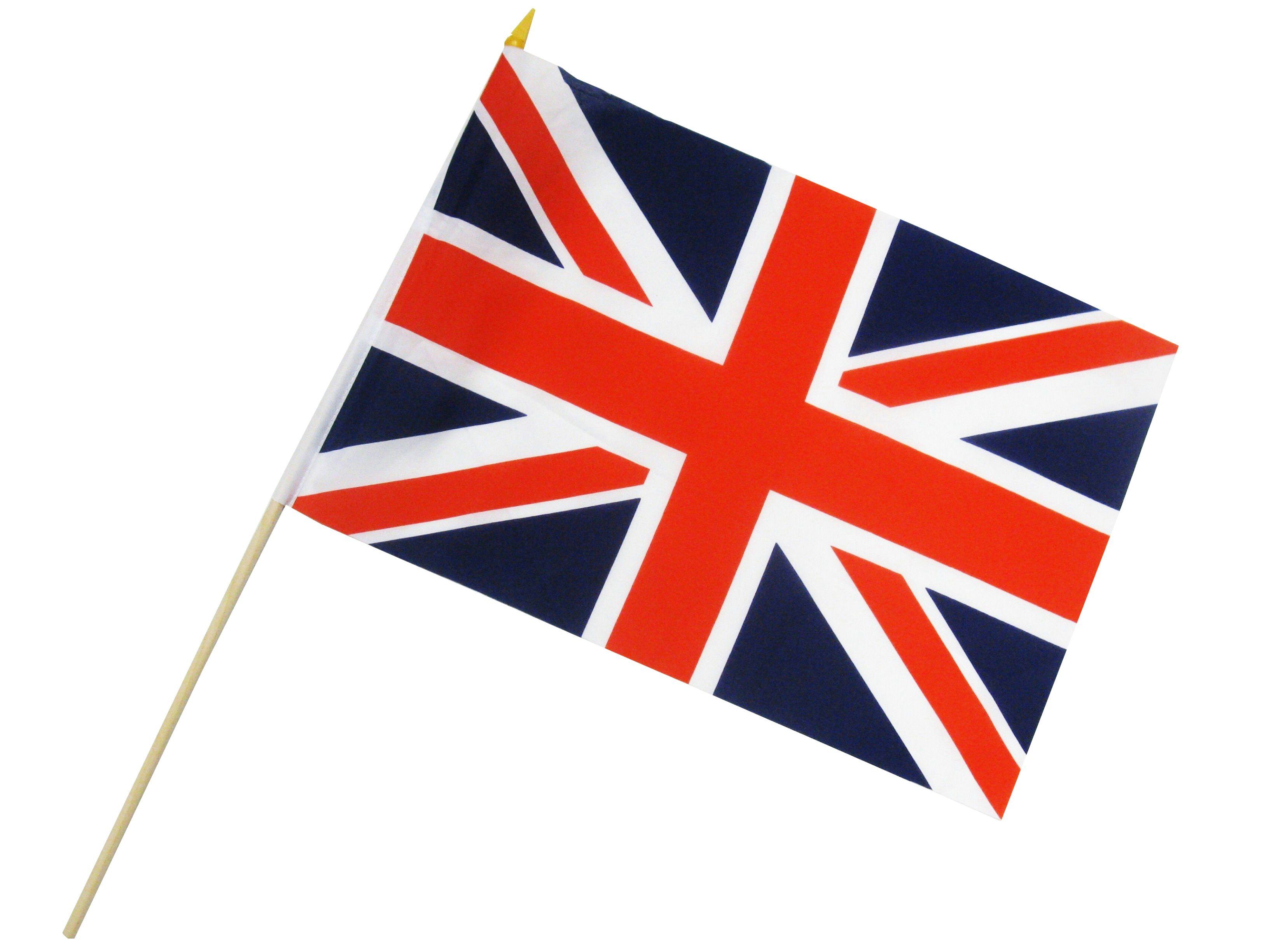 ELLUG Flagge Fahne Flagge 30 x 45cm mit Holzstab Höhe 60cm Handfahne Stockflagge Banner Fan Großbritannien