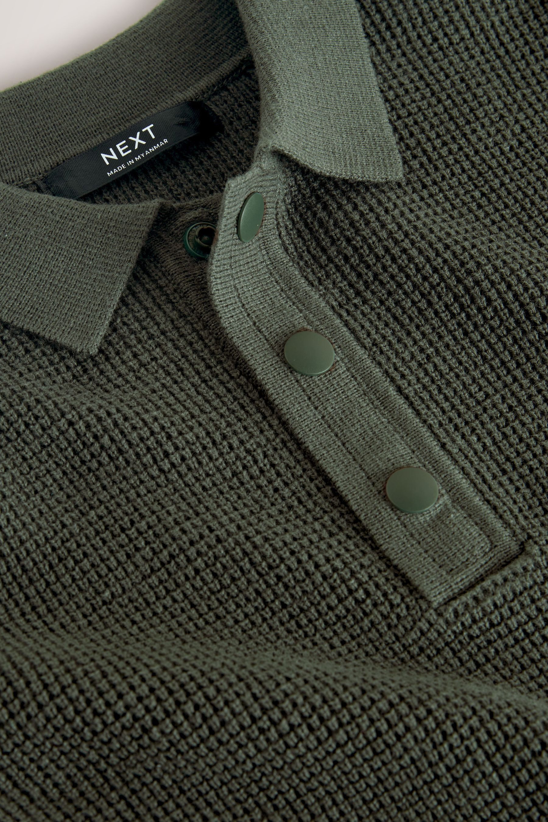 Next Polokragenpullover Langärmeliges strukturiertes Poloshirt (1-tlg)