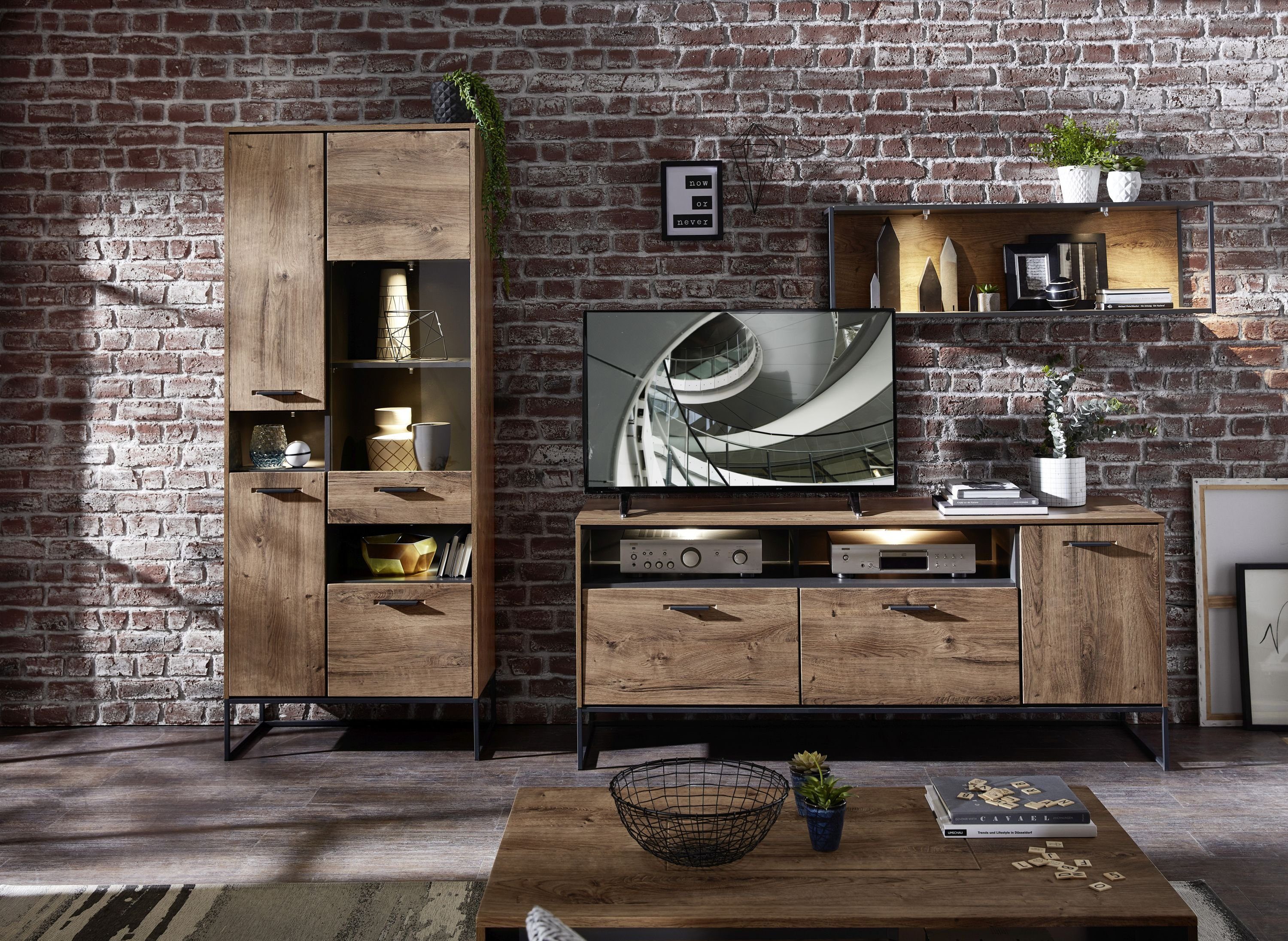 HARPER Wohnwand Wohnwand HARPER WAKEFIELD BHT 300x196x48 cm braun Anbauwand