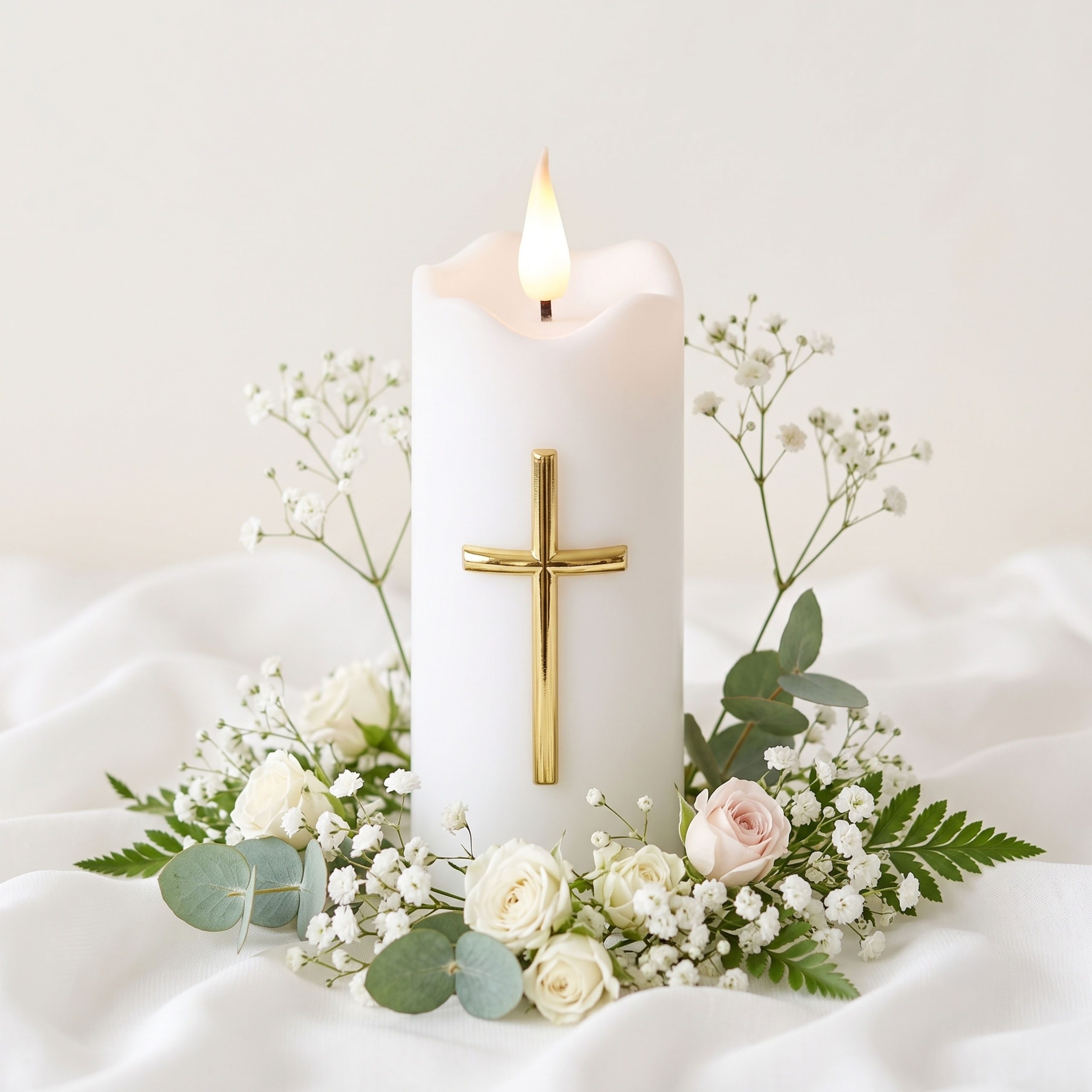 Sarcia.eu LED-Kerze Weiße LED-Kerze mit Kreuz, Flammeneffekt und Batterien, 13 cm – Bild 5 von 5