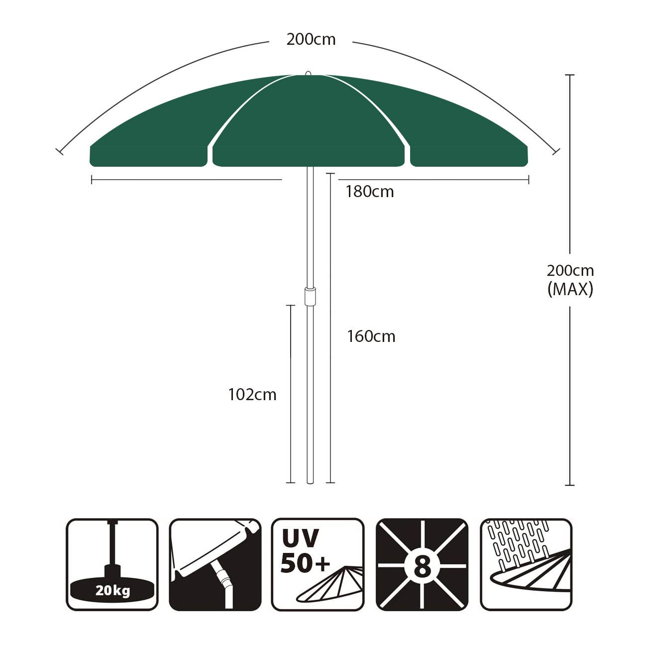 Sekey Balkonschirm 200 cm Sonnenschirm mit Schutzhülle für Balkon Garten, UV-Schutz 50+, LxB: 180,00x180,00 cm, Neigungswinkel und Höhe Verstellbar