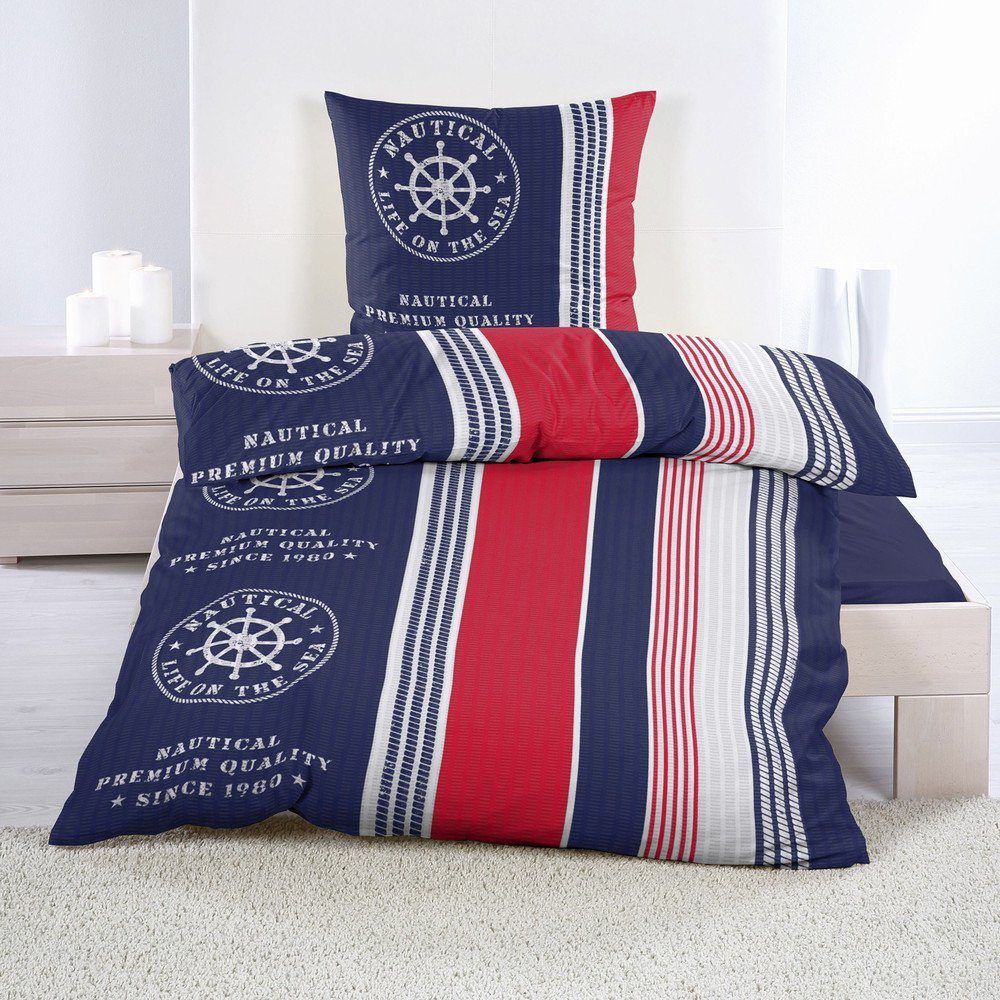 Casa Colori Bettwäsche Seersucker Garnitur 135x200 Reißverschluss in Blau R günstig online kaufen