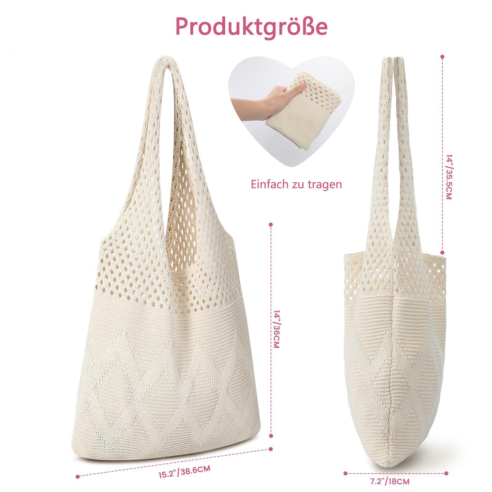 Bwecuy Strandtasche Damen Sommer Boho, Gestrickte Tasche Beach Bag Netz Strandbeutel, Häkeltasche Mesh Gehäkelt Handtasche, Umhängetasche