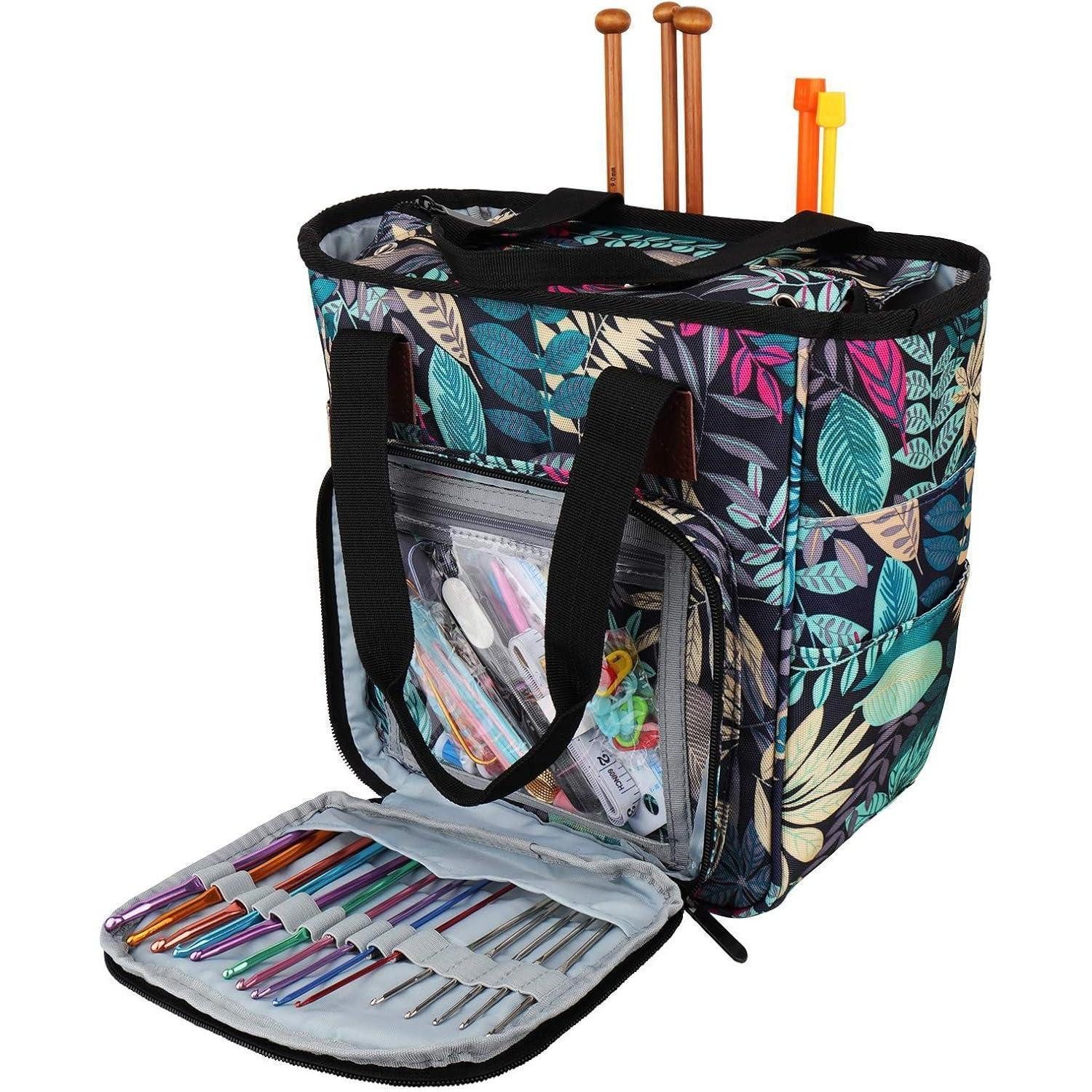 LuxusKollektion Nähkorb Häkeltasche Garnaufbewahrung Häkelnadeln Baue Blätter Medium Size